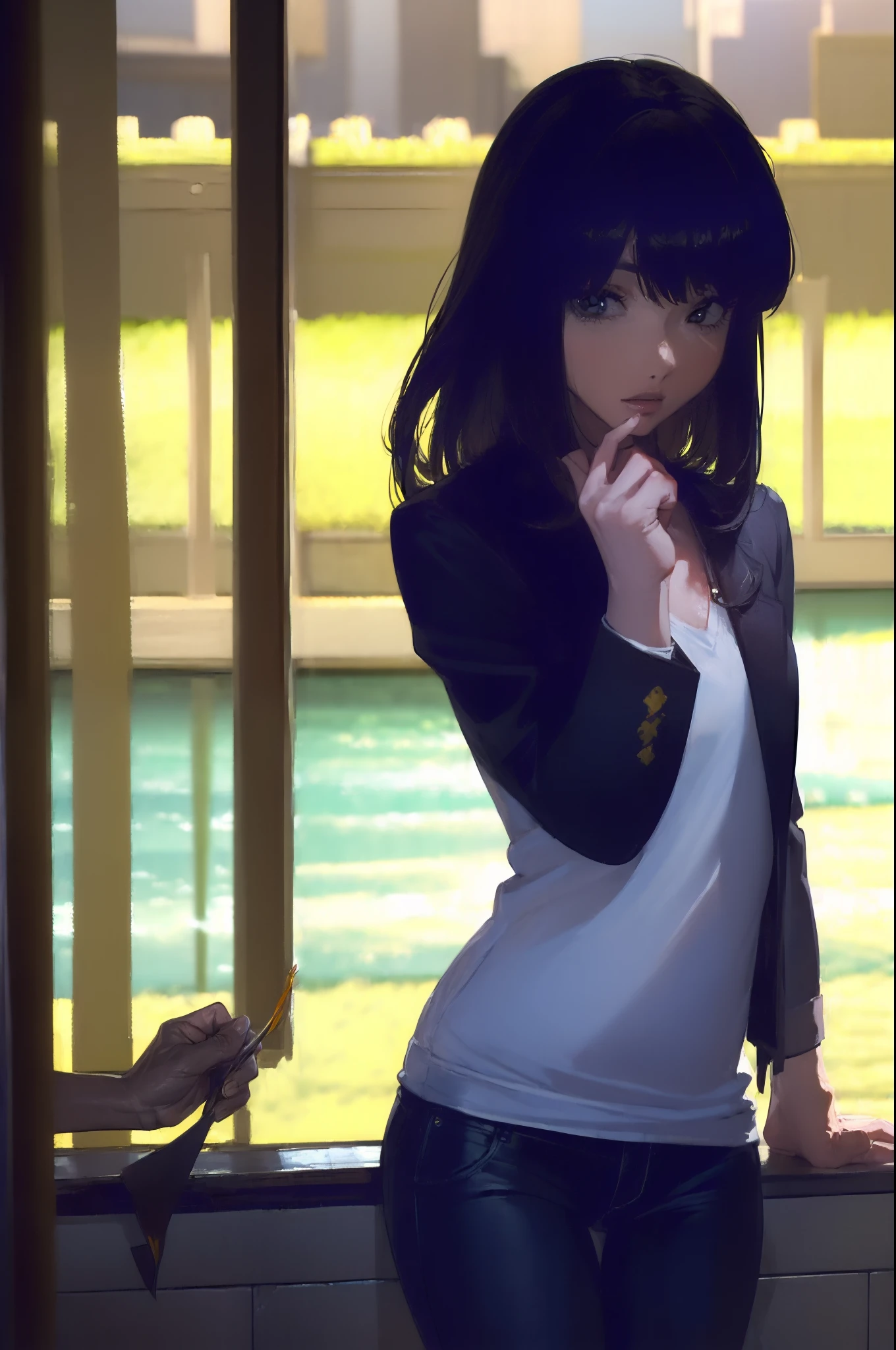 ((((Catch big fish by the lake:1.5)))),((Female 28 years old)),((Best Quality:1.5)),(((Hands with the correct number and structure of fingers:1.4))),((Big fish:1.37)),hight resolution,ultra-detailliert,masterpiece,best qualtiy,(Eight-headed body),Black hair, long eyeslashes, Solid Circle Eyes, drop shadow, Atmospheric perspective,Super Detail, ccurate, small brest,(Black jacket and black jeans :1.1),top-quality, blurry backround, bokeh dof:1.2, (masterpiece:1.3), Atmospheric perspective,Super Detail,dynamic compositions,photorealistic anime, realistic anime art style, Realistic anime art style, Detailed Digital Anime Art,
