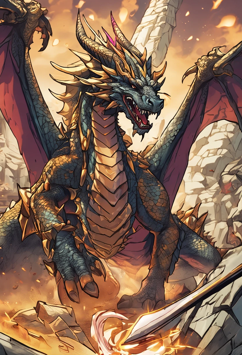 Dragon Chopper's transformation belt is called "Dragon God Belt"。The center of the belt is decorated with a fine dragon-shaped pattern，The dragon wraps around the belt。When the knight is ready to transform，The dragon will undo the belt，Fix it to the body。During the transformation，The belt will emit a golden glow，With the twinkle of light，The image of the dragon will be revealed，Symbolizes that the knight has gained the power of the dragon。
The main weapon of the Dragon Slash is a sword called the "Dragon Sword"。This sword is beautifully designed，The body of the sword is carved with the image of a dragon，The hilt is decorated with dragon scales。When the knight uses a sword，The sword body will emit a shining golden light，Symbolizes the power of the dragon and the release of energy。
Additionally，Dragon Slash can also use the Dragon element's attack skills，Such as dragon breath fireballs and dragon claw slashes。These skills are presented with special movements and lighting effects，Increased the visual impact of the character in battle。