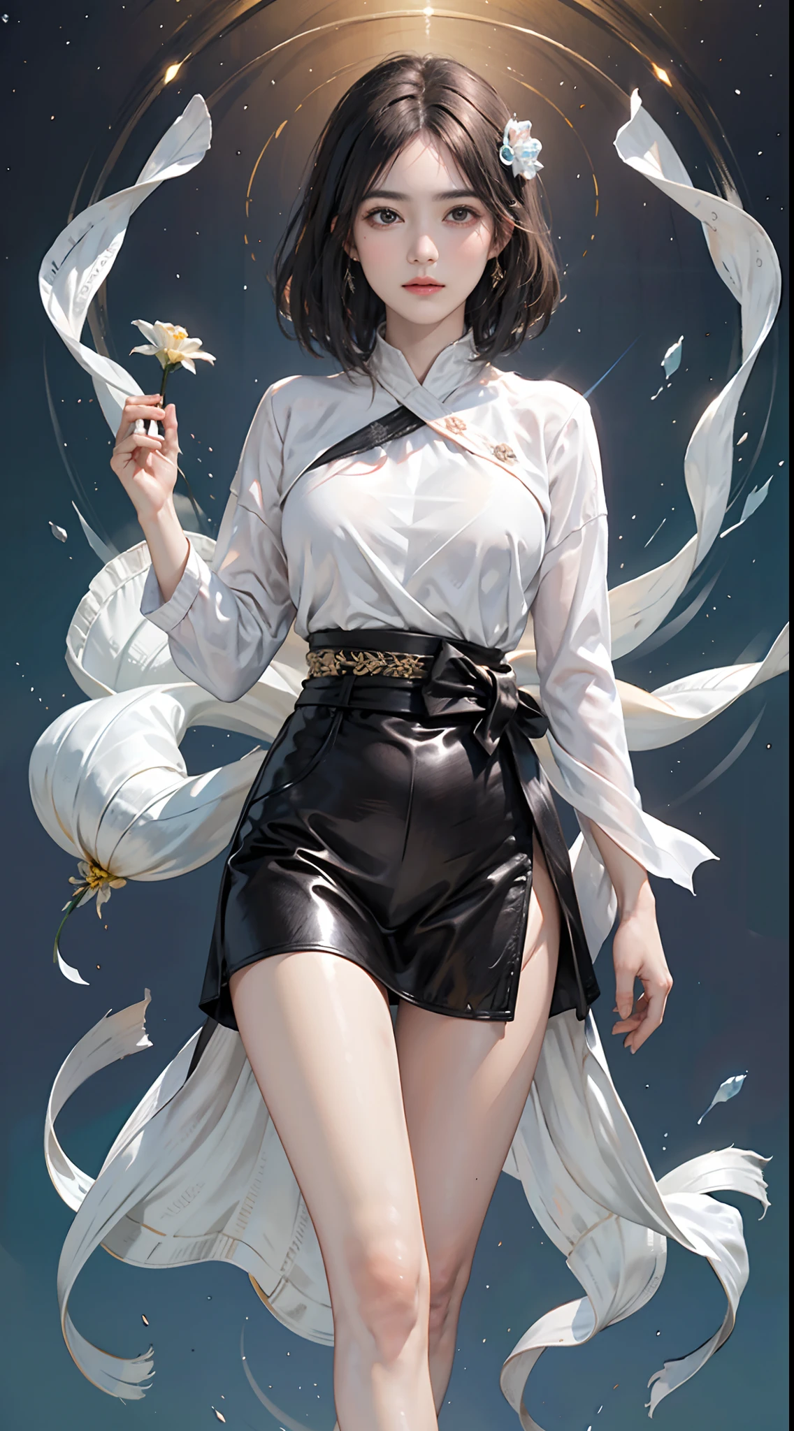 Official Art, Unity 8k Wallpapers, ultra-detailliert, Beautifully Aesthetic, Beautiful fece, ​masterpiece, top-quality, (Zentangle, a Mandala, Tangles, entanglement), (ecstasy of flower:1.2), dynamic ungle, cowboy  shot, Most Beautiful Form of Chaos, elegent, Brutalist design, vivd colour, romanticism, atmosphere, ((short-hair)), A dark-haired