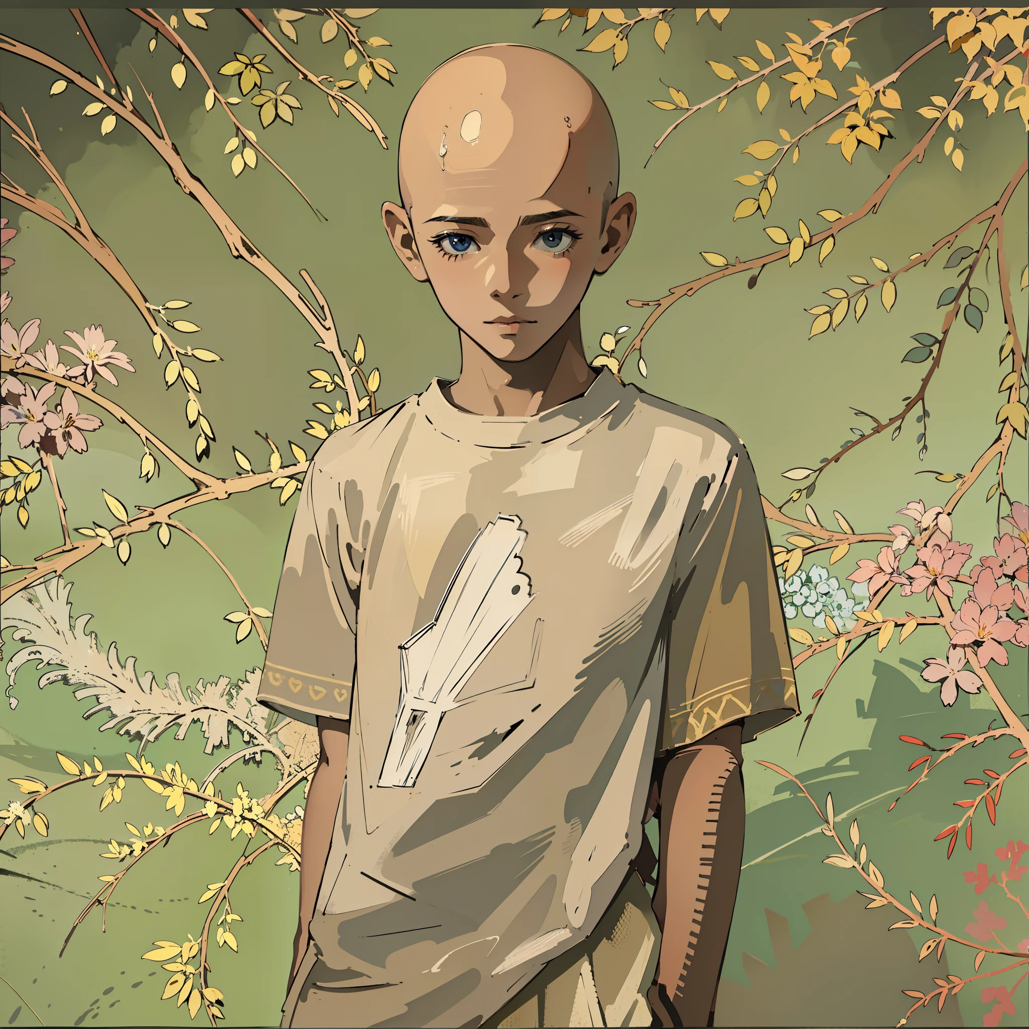 A cool young boy, bare head, no hair