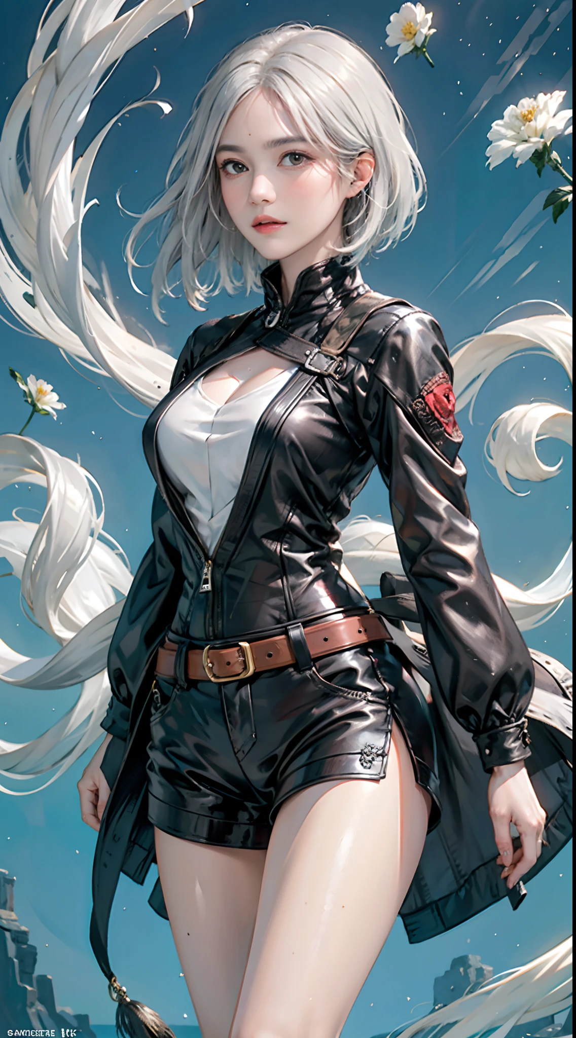 Official art, Unity 8k Wallpapers, ultra-detailliert, Beautifully Aesthetic, Beautiful fece, masterpiece, top-quality, (Zentangle, a Mandala, Tangles, Entanglement), (ecstasy of flower:1.2), dynamic ungle, cowboy shot, Most Beautiful Form of Chaos, elegent, Brutalist design, vivd colour, romanticism, Atmosphere, ((short-hair)), A dark-haired