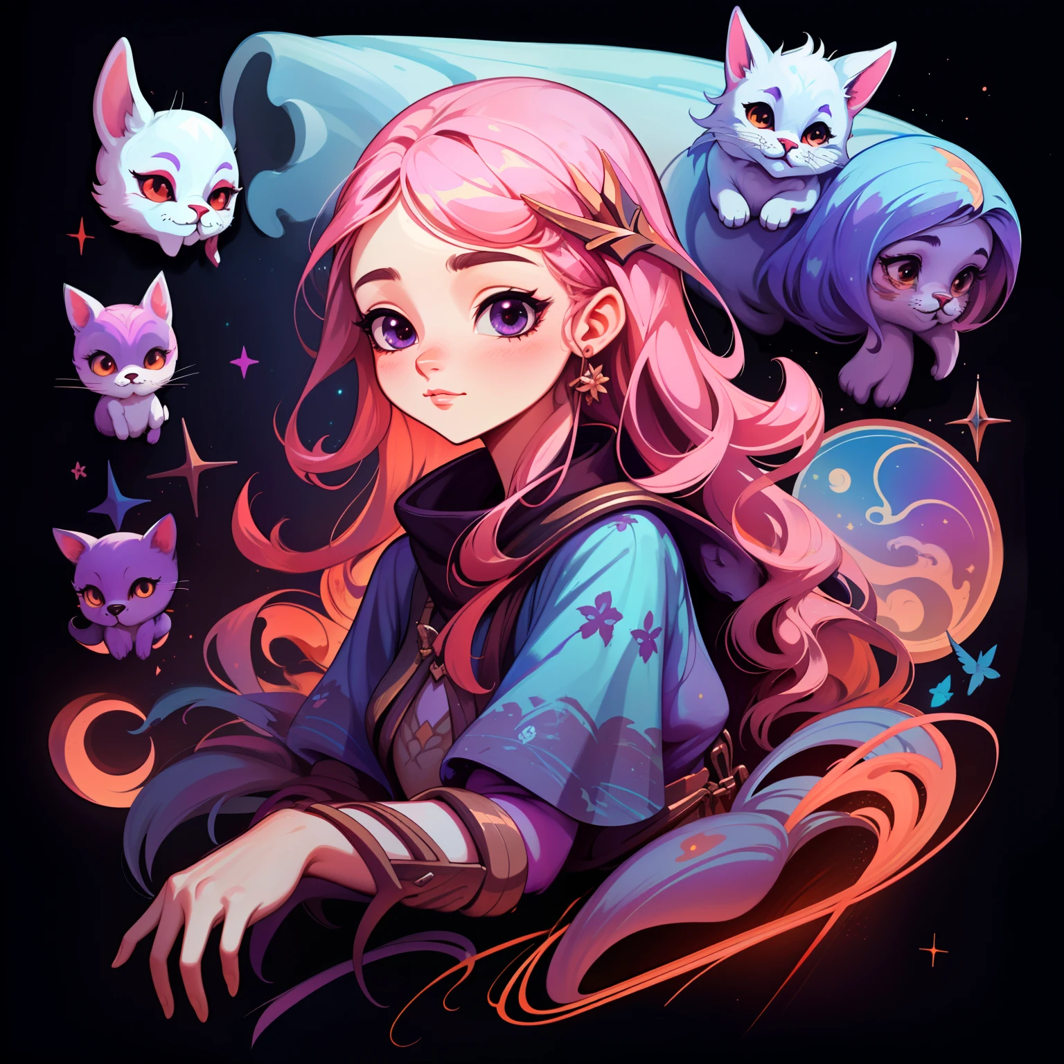 adesivo, fundo simples, portrait, 1 girl, girl with long hair, beautiful sagittarius girl, sagittarius aesthetic, beautiful girl, very beautiful fantasy art, beautiful and elegant female sagittarius , beautiful detailed fantasy, purple and orange color palate, purple color-theme