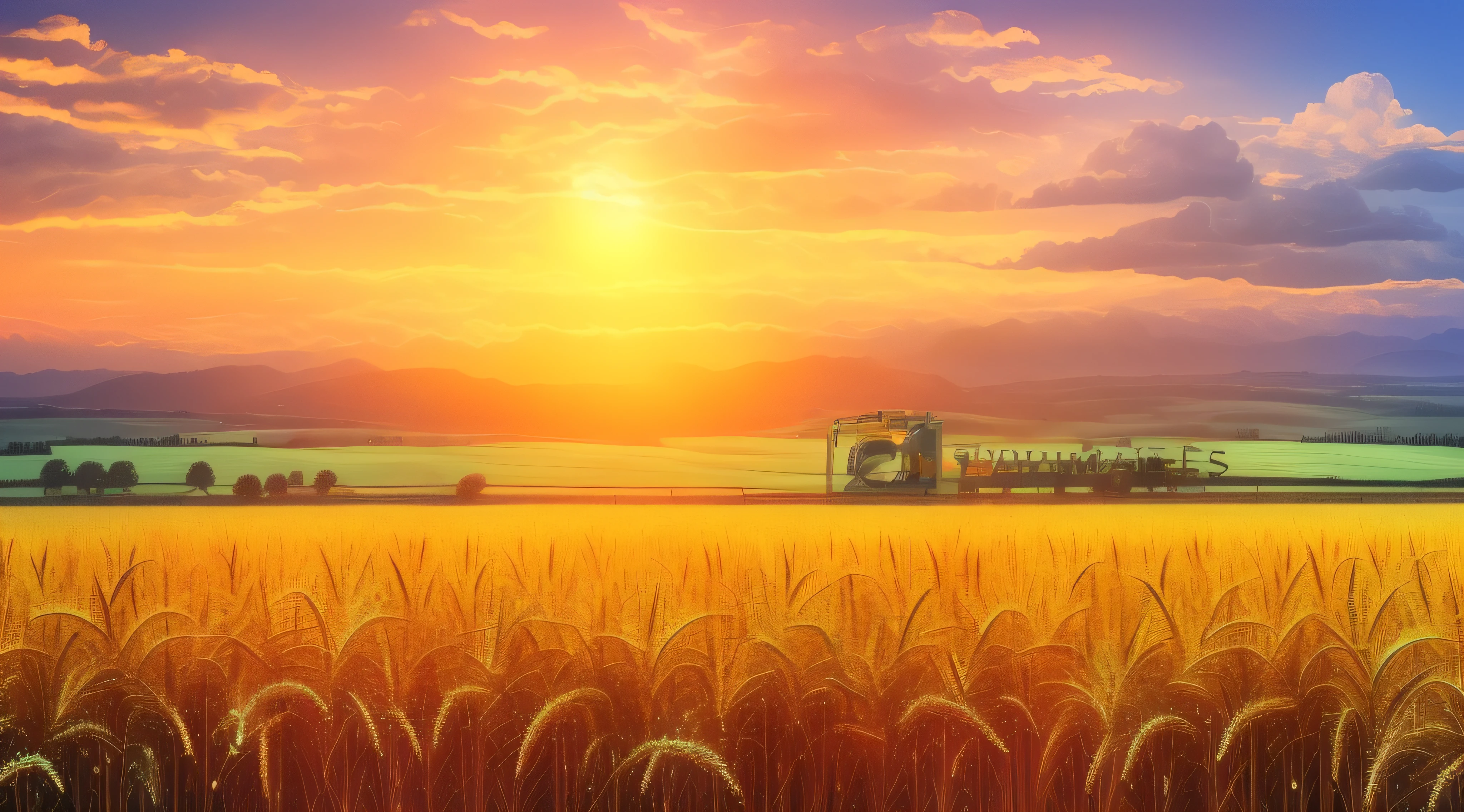 (masterpiece), best quality, (from below),(gorgeous sunset:1.4),(streaming sunlight:1.2),(fall:1.2),(wheat field),highly detailed,extreme detail,realistic lighting, high standing wheat,