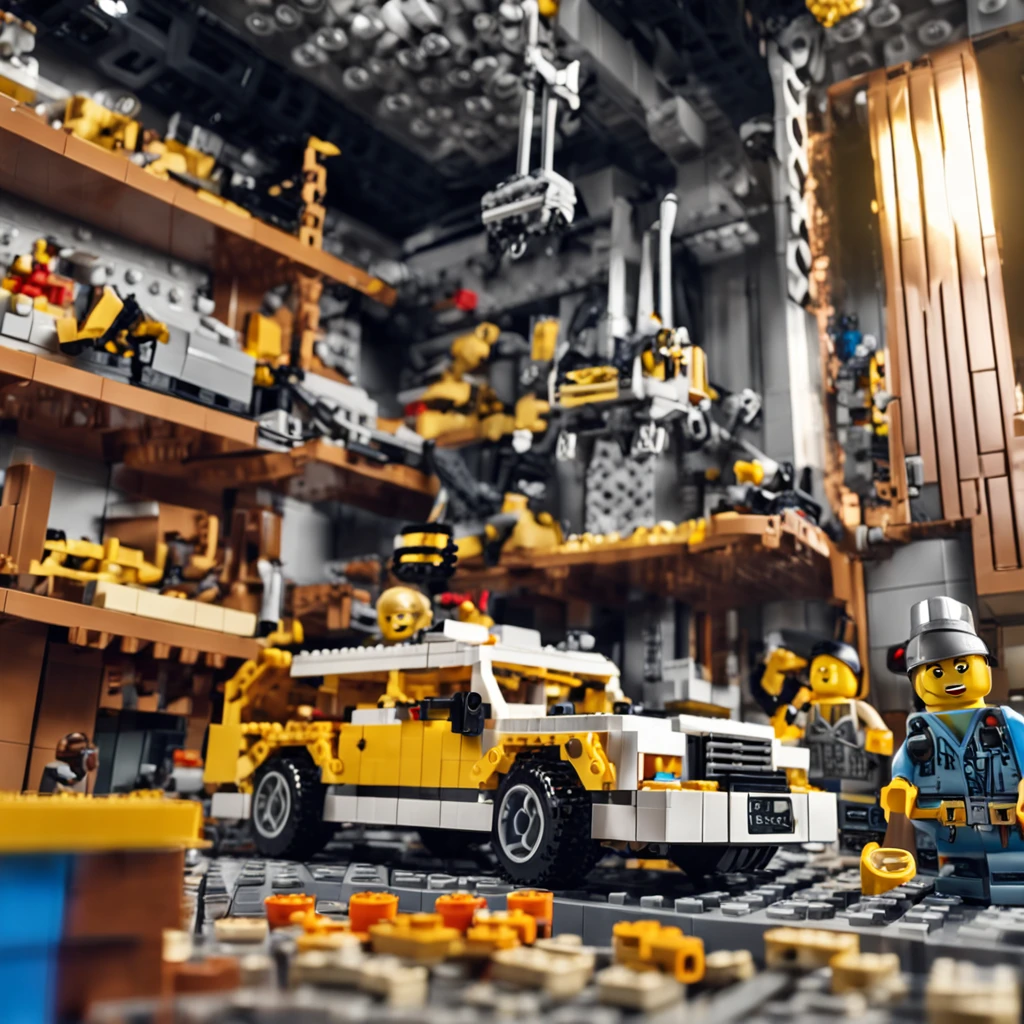 Lego brick scene，Men's white top，Denim cargo pants，Wash the machine with Karcher，ultra-realistic image，Real-world scenarios，8K分辨率，Meticulous and minimalist environment，The is very detailed，top-quality，artsy photography，Miniature scenes，Cinematic texture ，IOS 100 ，