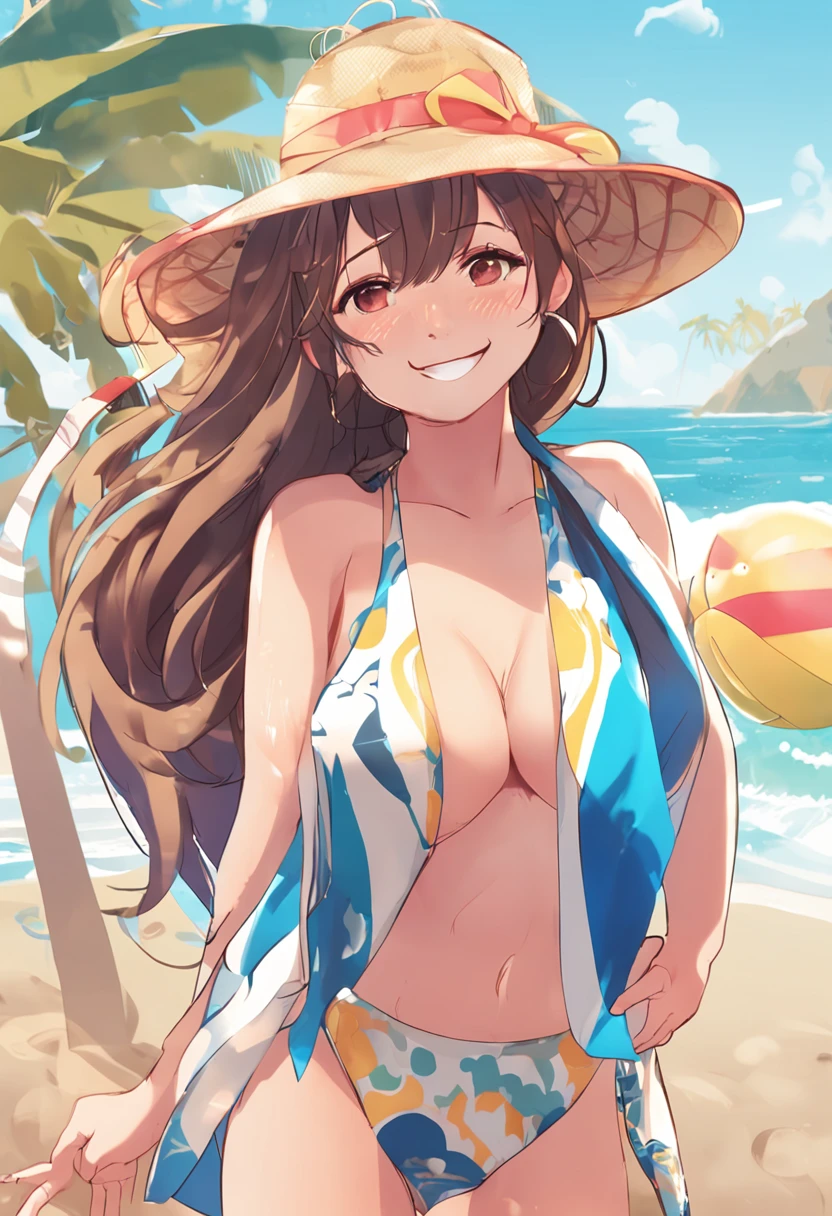"Generate an image of an anime waifu enjoying a sunny day at the beach, wearing a swimsuit that highlights her natural beauty. Su cuerpo es esbelto y tonificado, reflecting their love of physical activity and outdoor fun. His face radiates joy and freshness, con una sonrisa que ilumina la costa.
She wears a brightly coloured and cheerful swimsuit that accentuates her youthful and energetic style.. The design of the swimsuit enhances its curves in an elegant and flirtatious way, mientras que la brisa marina juega con sus mechones de cabello, que caen en cascadas ligeras y relajadas. His eyes reflect the blue of the ocean and the happiness of the moment.
This waifu embodies the essence of beach fun and natural beauty. Su estilo relajado y su actitud desenfadada la convierten en un personaje encantador en el mundo del anime, una figura que captura la esencia del verano y la felicidad bajo el sol."