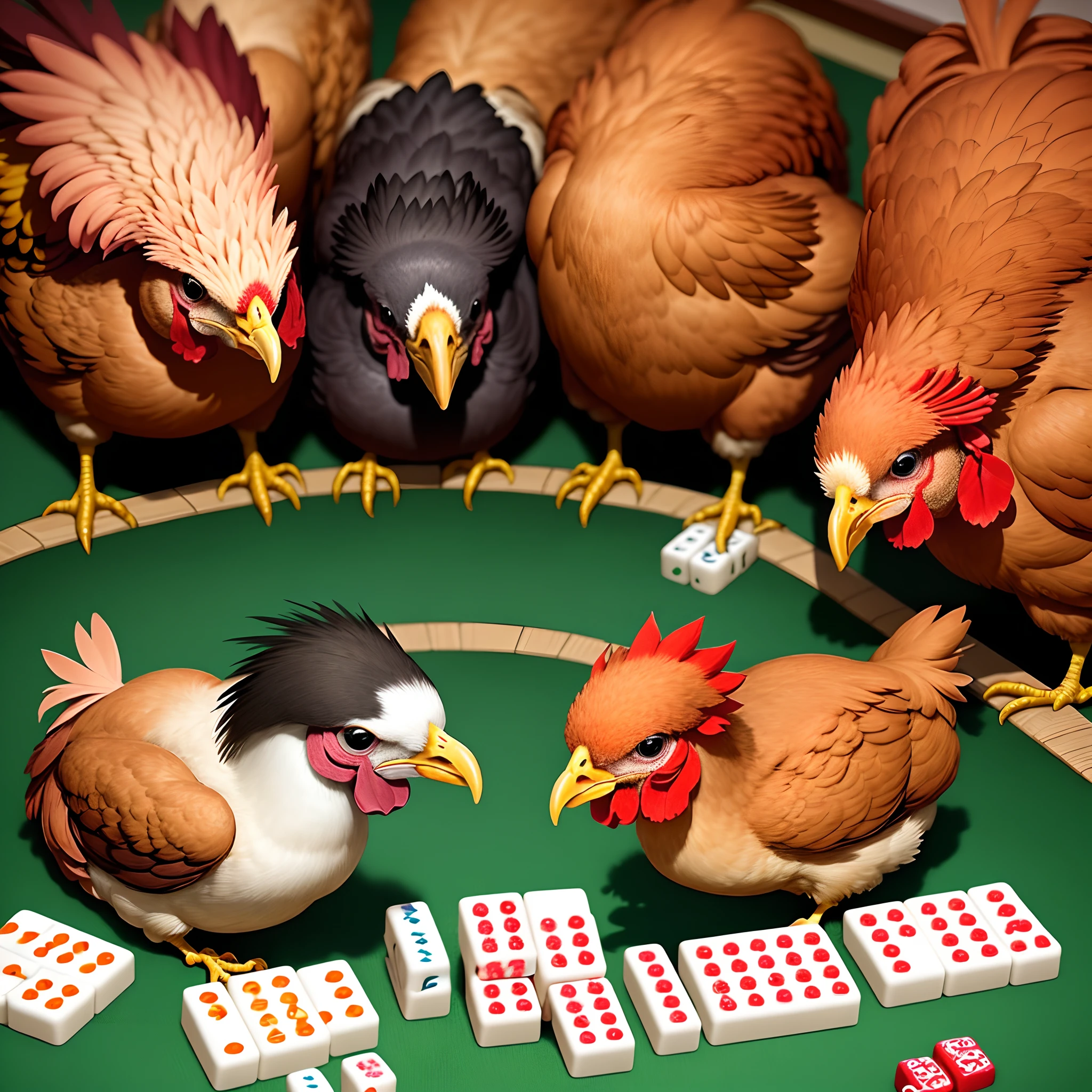 4 chickens playing mahjong