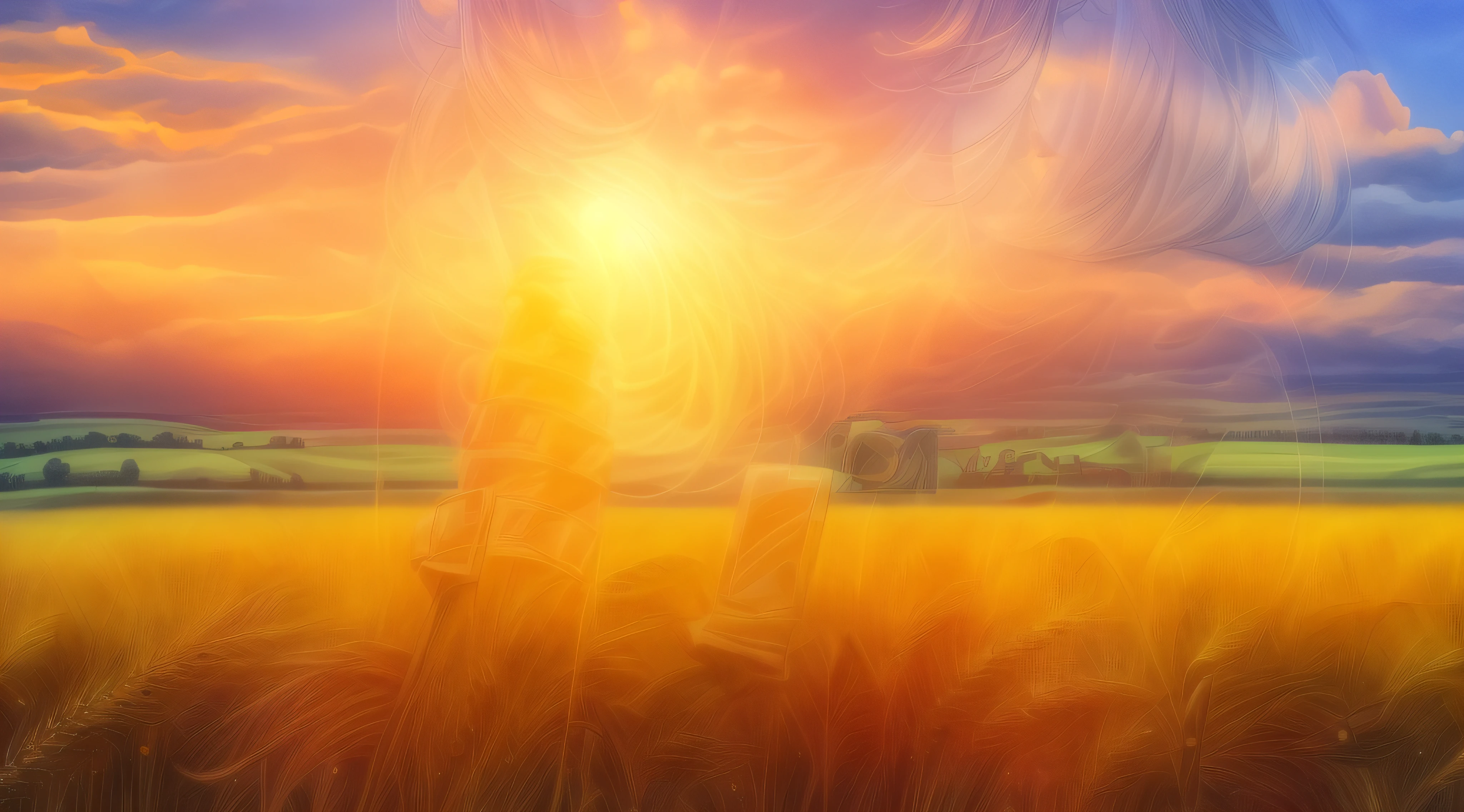 (masterpiece), best quality, (from below),(gorgeous sunset:1.4),(streaming sunlight:1.2),(fall:1.2),(wheat field),highly detailed,extreme detail,realistic lighting, high standing wheat,