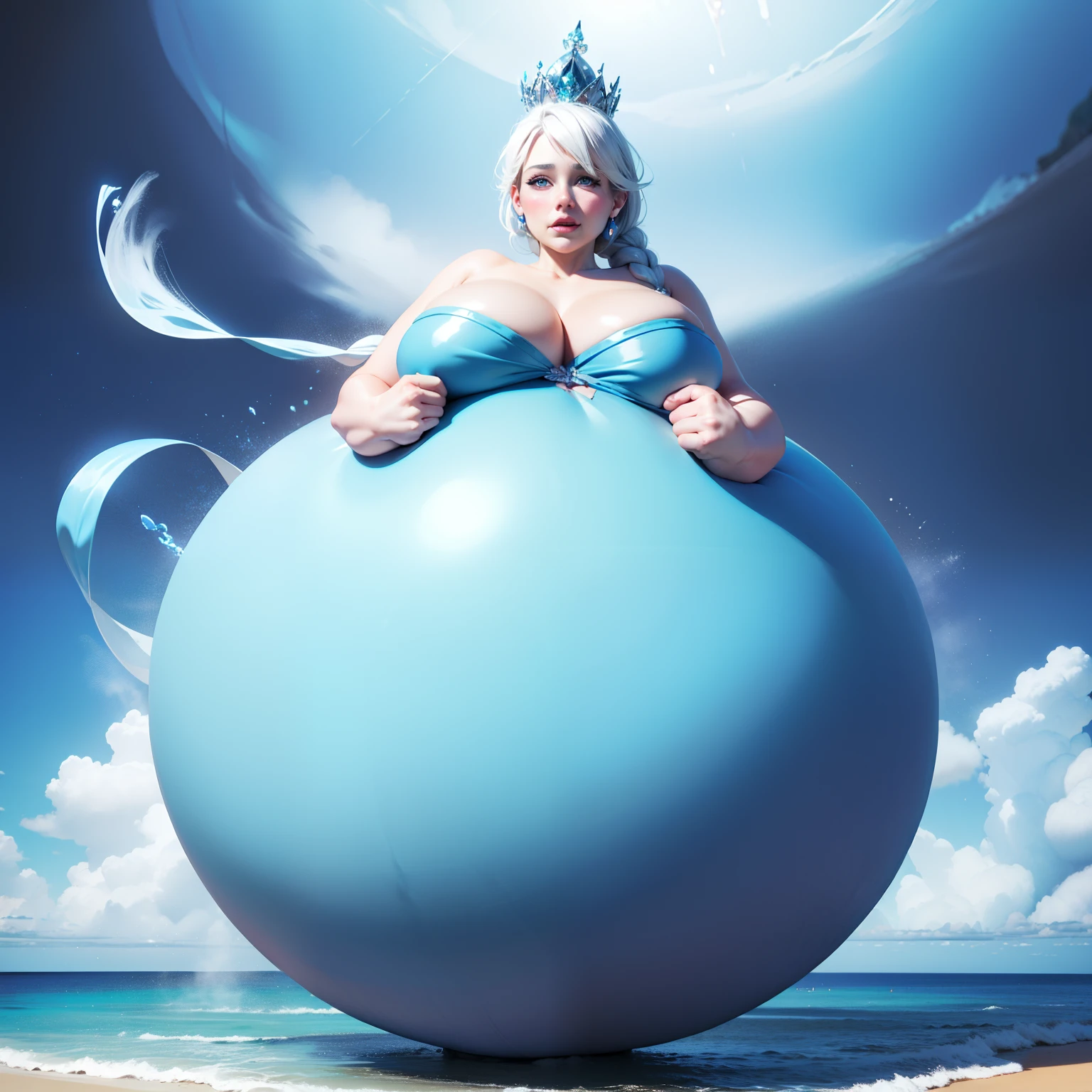 Elsa from Frozen,Big Bump pregnant, blue princess costume, Big boobs, nipple, cum, Big Blue Balloons,Big pregnant Belly, Big Pregnant girl, Largest Belly of Pregnant, Huge Pregnancy, background beach,Huge 9 months Pregnancy Belly,huge belly expansion, huge belly girl