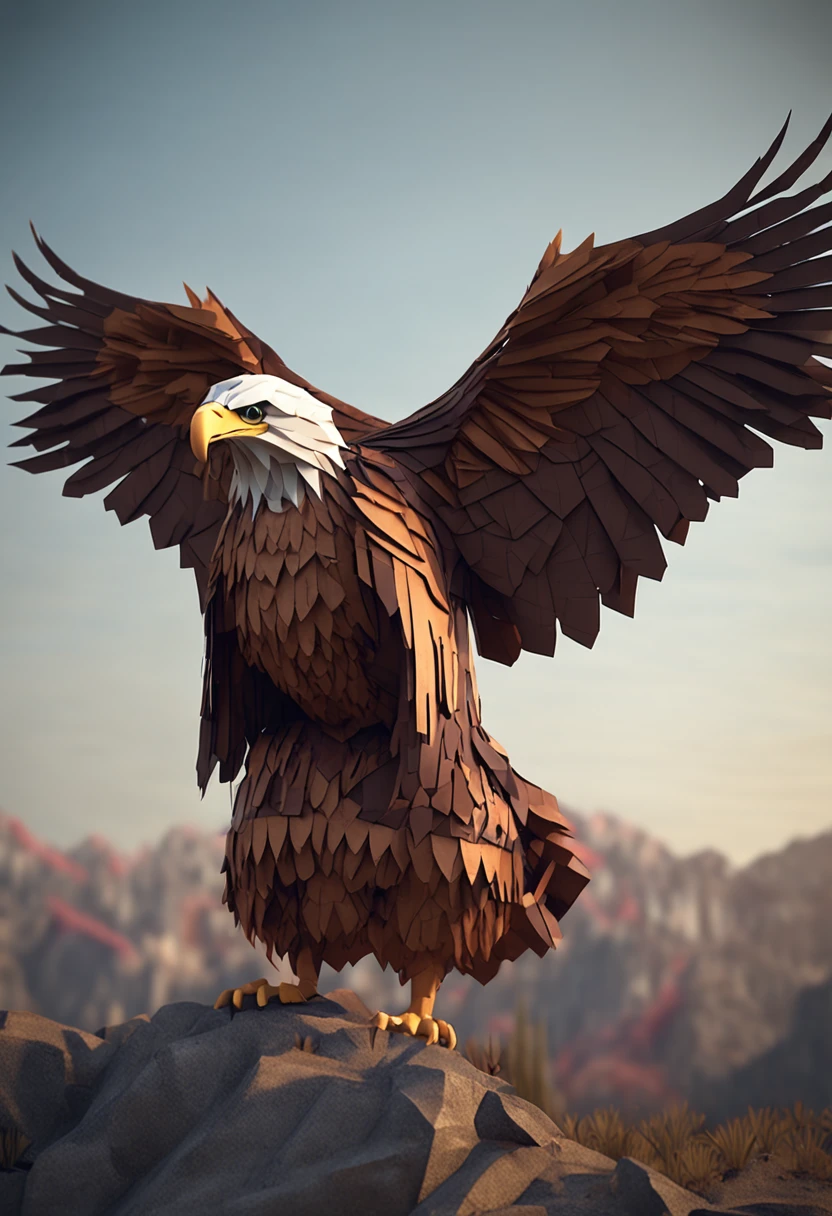 eagle costume made from cardboard, lowpoly, realistic