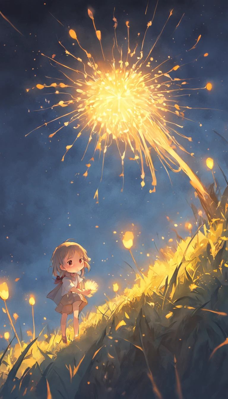 the night,cartoony,Glowing dandelion,,Cute and cute,KIDS ILLUSTRATION,Glow effects,Dingdall effect,depth of fields,high light,Real light,Ray traching,oc rendered,Hyper-realistic,best qualtiy,8K,Works of masters,super-fine,Detailed pubic hair,Bokeh,The characteristics are carefully delineated