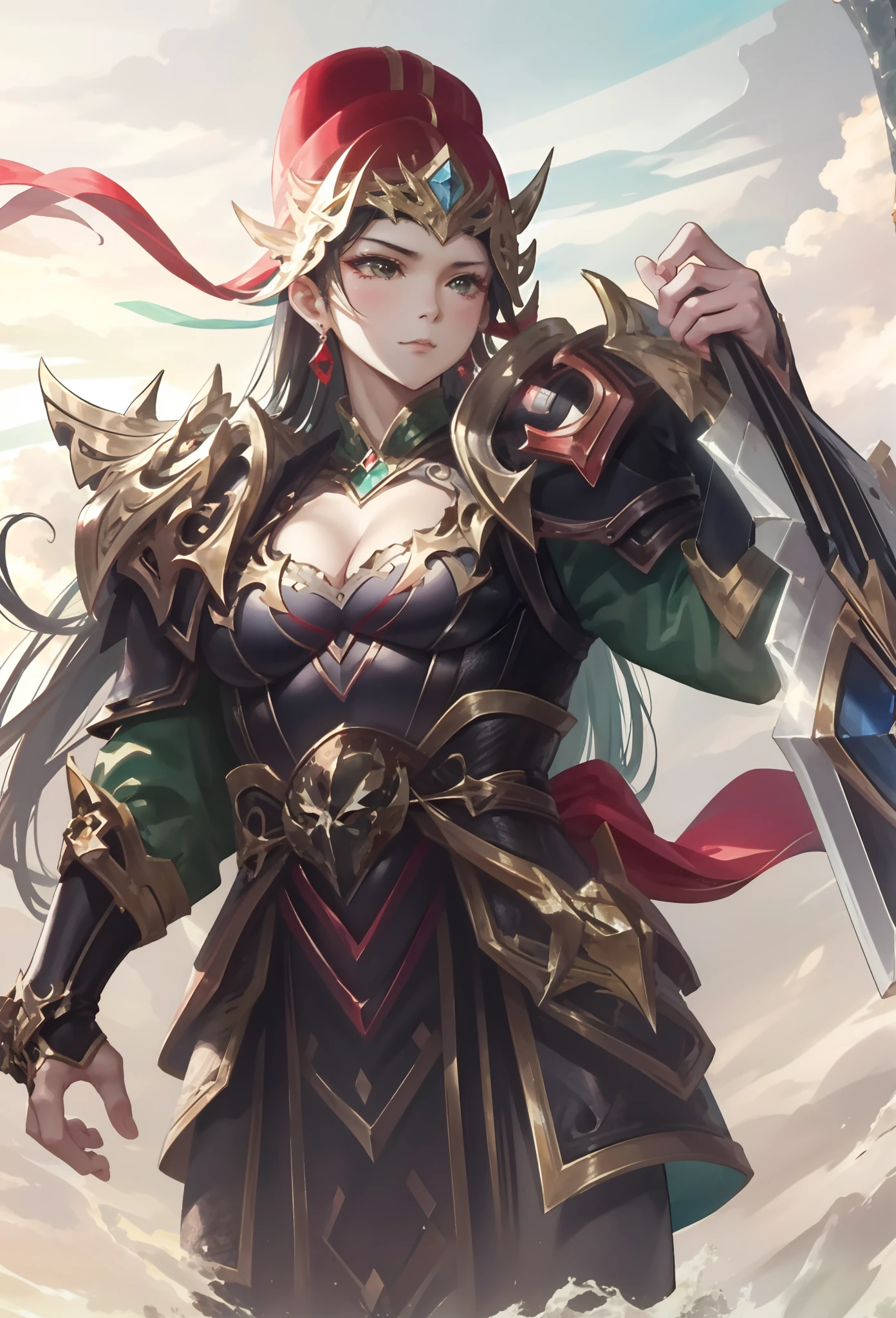 (tmasterpiece),Best quality at best,Amazing Cleavage,finely detailled。depth of fields,美丽细致的眼睛,Facing north,1girll,Girl,Long hair,,breast enhancement,