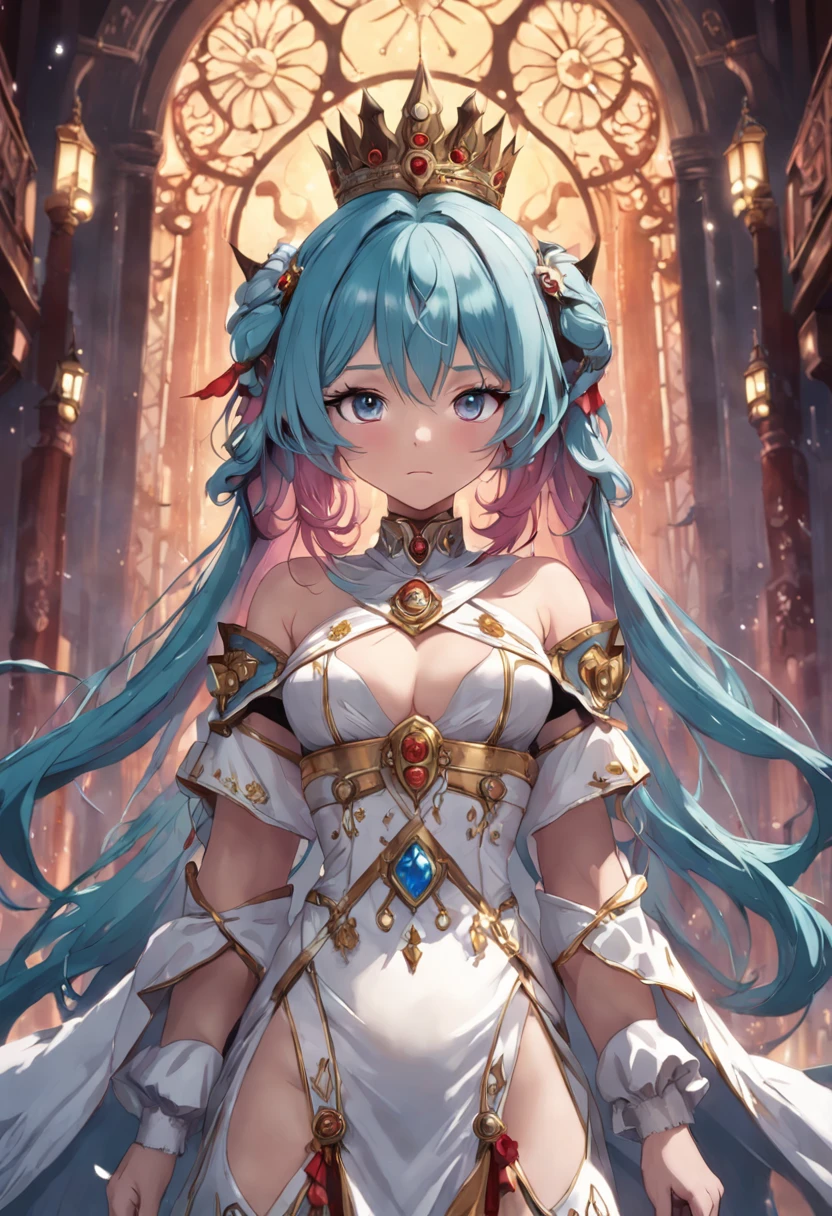 Perfect woman, full bodyesbian, Colorful hair, royal, crown, Princess, queen, dystopian, Highly detailed, Soft lighting, Detailed face, Perfect face, anime big breast, concept-art, masterpiece of intricate artwork, fashion magazine, Story, fantasy, Ominous, esoteric, Intricate, Body, Epic, ultra high quality model, illusory engine, Global illumination, Detailed, intricate environment, rendering by octane