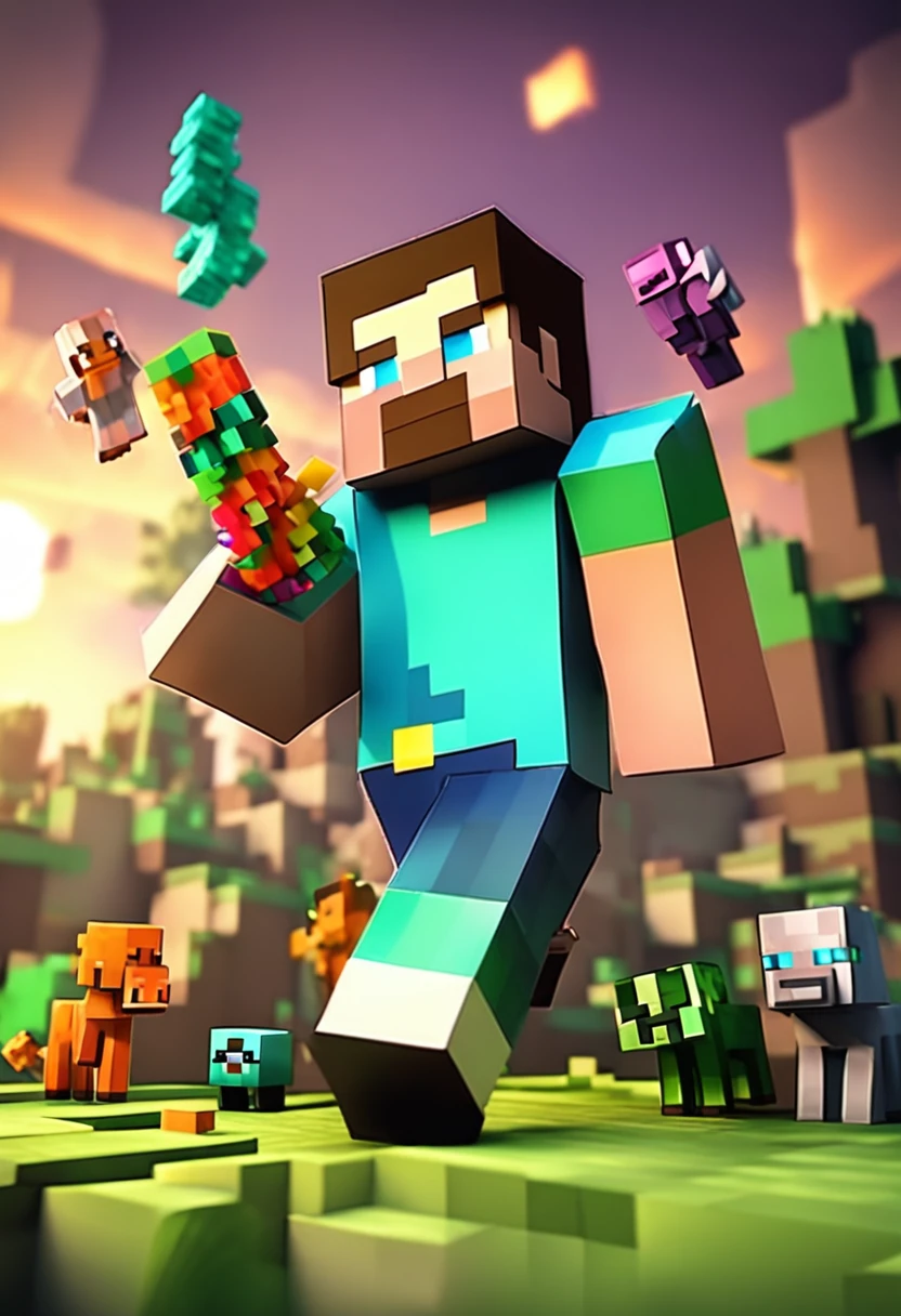 minecraft 3d art mega steve