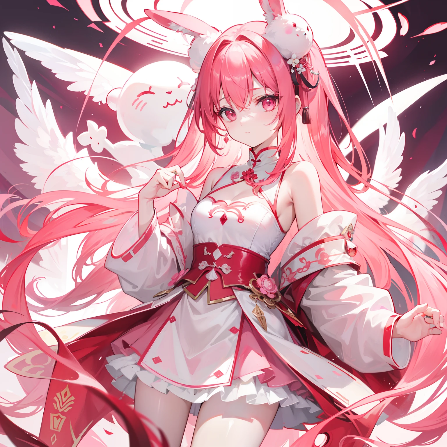A titled Douluo with multiple red soul rings,It's a beautiful sister,Pink and white color scheme,It is called the soft bone rabbit