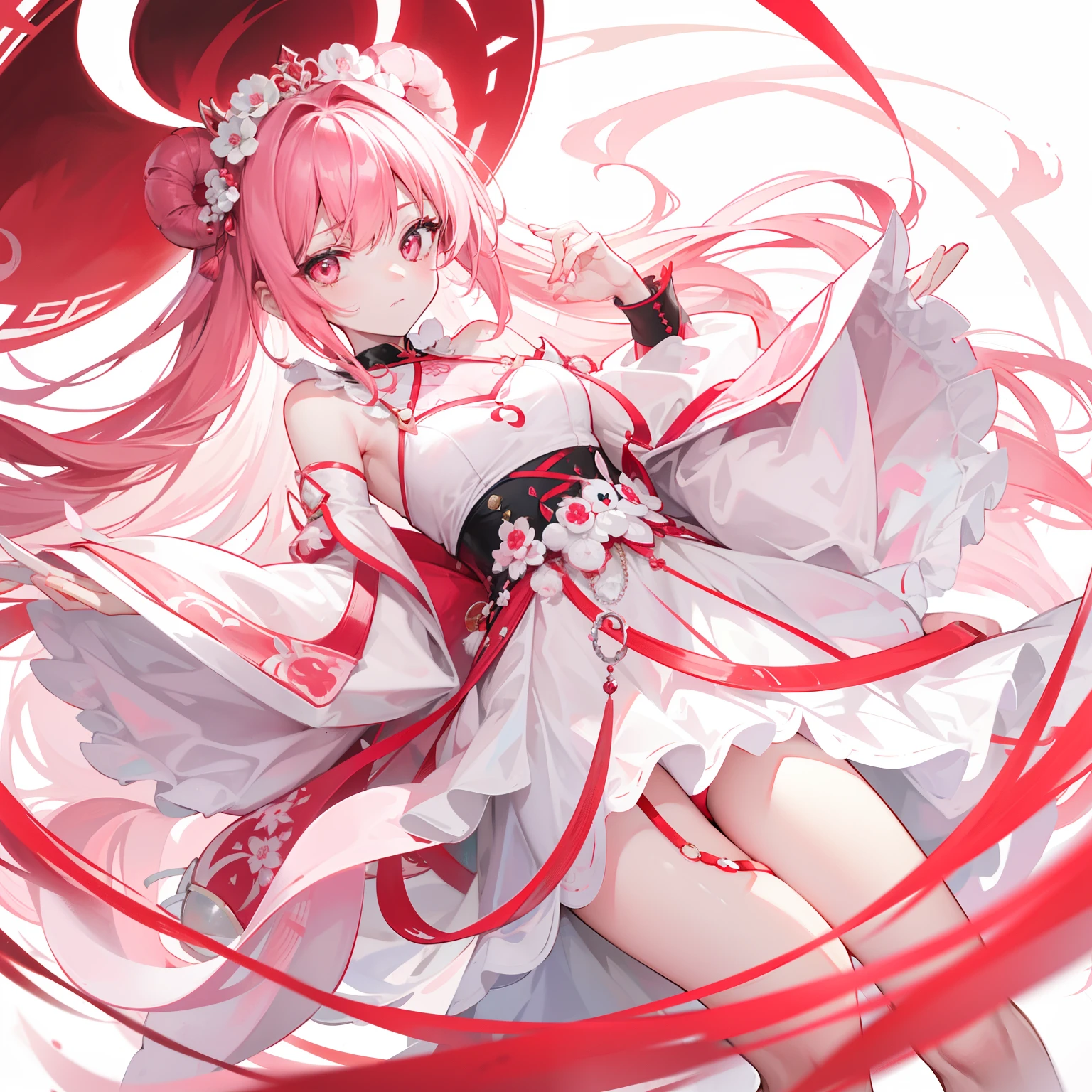 A titled Douluo with multiple red soul rings,It's a beautiful sister,Pink and white color scheme,It is called the soft bone rabbit