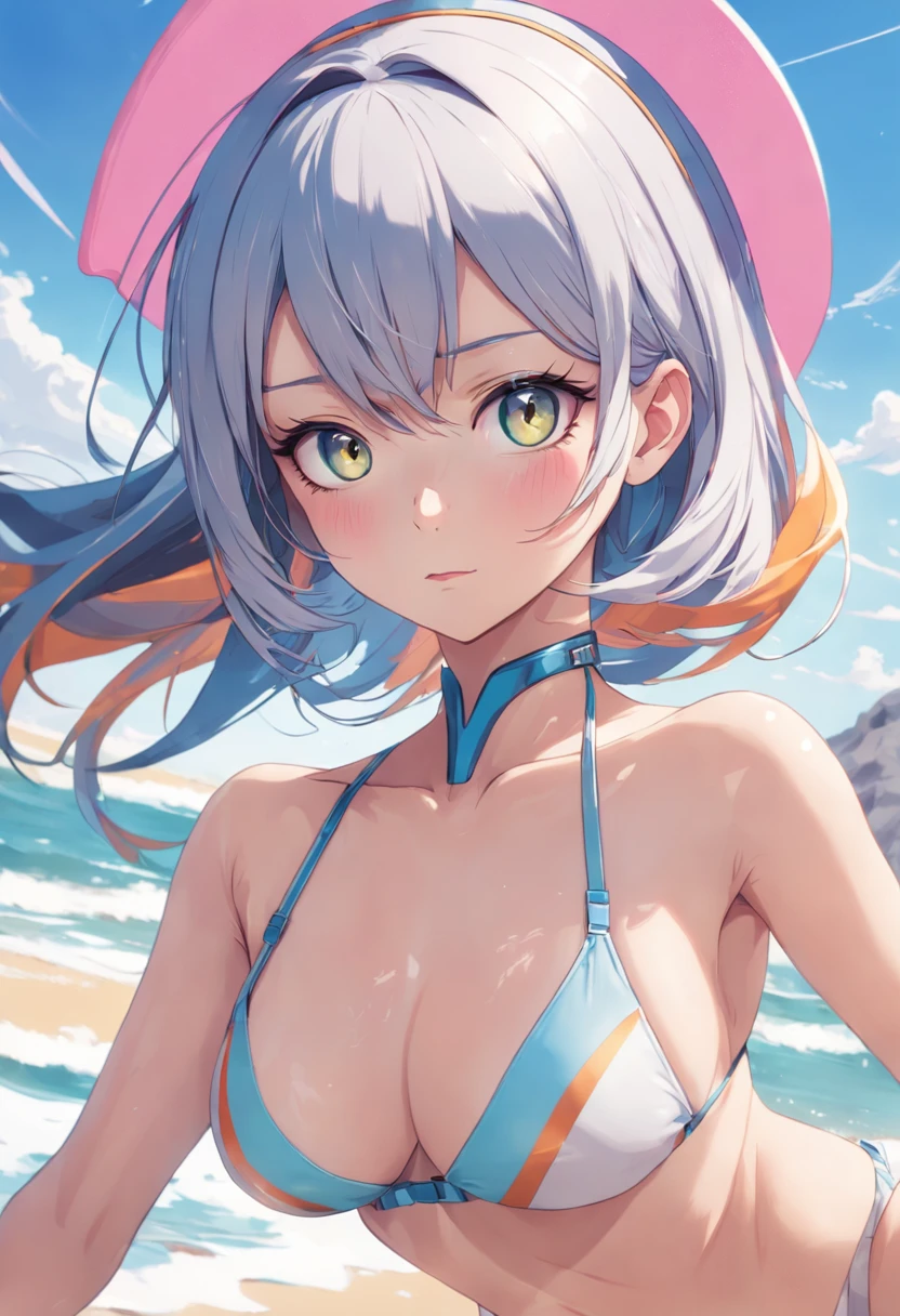"Genera una imagen de una waifu de anime con un giro futurista y una dosis de sensualidad, enjoying a sunny day at the beach. Its body is a perfect blend of aerodynamic lines and seductive curves, encapsulating the aesthetics of an advanced world in technology and design. Her face combines avant-garde features with a classic beauty, creating a unique and attractive appearance.
Mientras se encuentra en la playa, Your swimsuit blends seamlessly with the futuristic and relaxed surroundings. Los ojos de esta waifu brillan con una luz futurista, Reflecting the innovation and mystery of tomorrow. Su cabello, with holographic color flashes, fluye en patrones elegantes y audaces, creando un contraste llamativo con su piel impecable.
His beachwear combines futuristic materials with avant-garde lines that enhance his figure, while evoking an aura of intrigue and seduction. Con actitud segura y confiada, This waifu embodies the vision of the future where technology and beauty are provocatively intertwined.. Her futuristic style and magnetic sensuality make her an unforgettable icon in the world of anime., A figure that captivates the eye and imagination in the midst of the serene beauty of the beach."