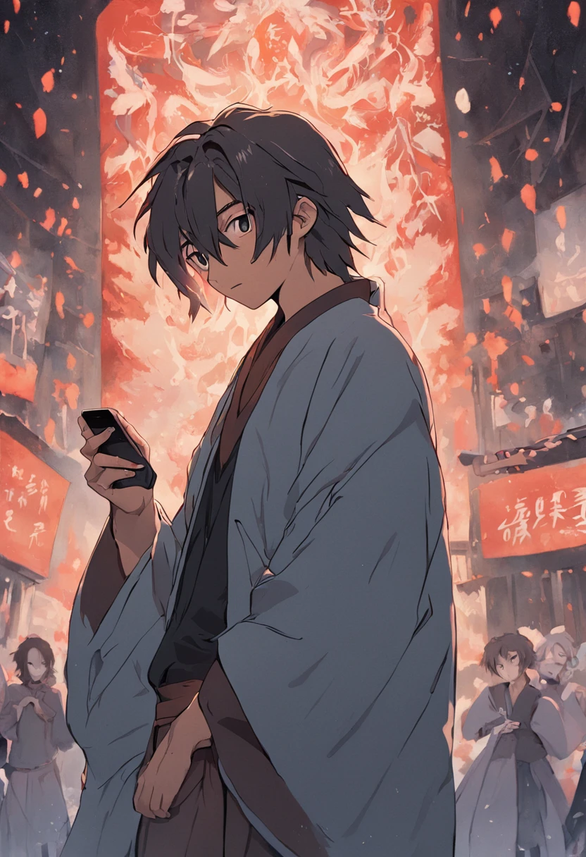 Need,Libido boy,wears glasses, Long hair, Plain and black, eye disease, Wearing peasant clothes, Play with your phone in the office, Simple posture and axis, Joy squeezes, SNES painting