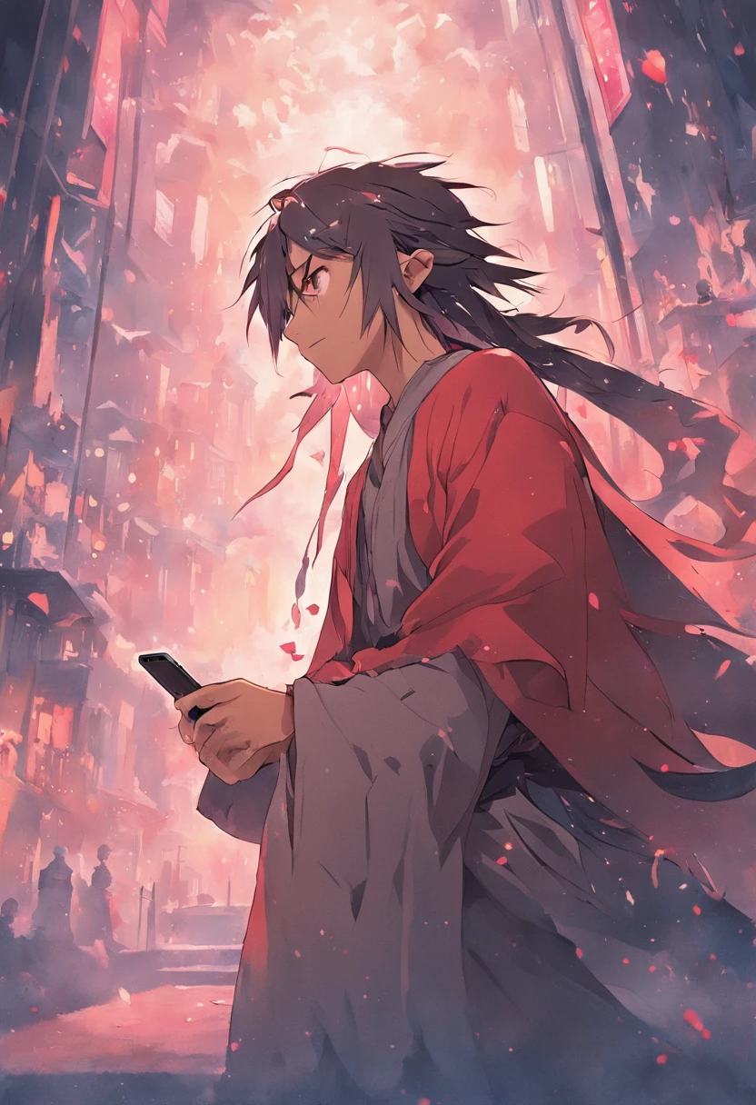 Need,Libido boy，wears glasses， Long hair, Plain and black, eye disease, Wearing peasant clothes, Play with your phone in the office, Simple posture and axis, Joy squeezes, SNES painting