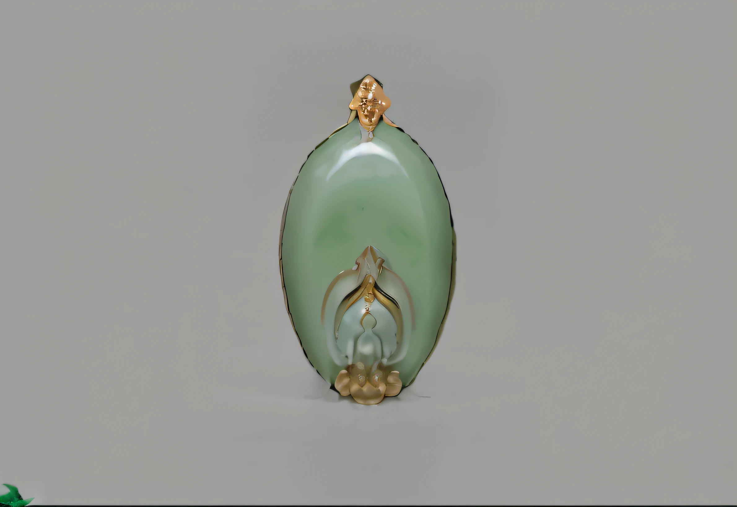 There is a green jade pendant,There is a small Buddha in the lower part,Hollow-out on,It has gold leaf on it, pendant,、Gold and jade, Buddhist, Jade, inspired by Tang Yin, inspired by Shūbun Tenshō, perfume bottles, Lotus, Song Dynasty, Tang dynasty, inspired by Wang Jian, inspired by Zhang Zeduan, inspired by Sesshū Tōyō