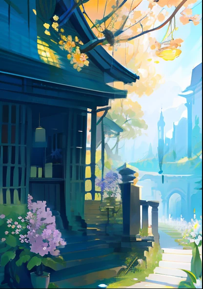 Draw the cover of a book,Associated with summer,Have cicadas,Have a tree,Have lotus flowers,Only scenery,monotone,elegant