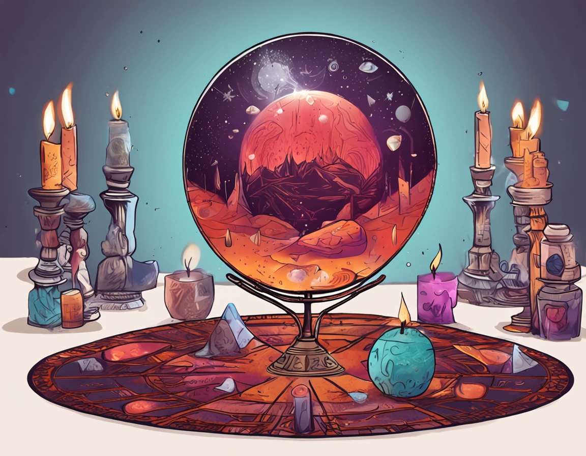 mano，tarot cards，divination，tabletop，crystal sphere，waxy candles，crystal，spirituality