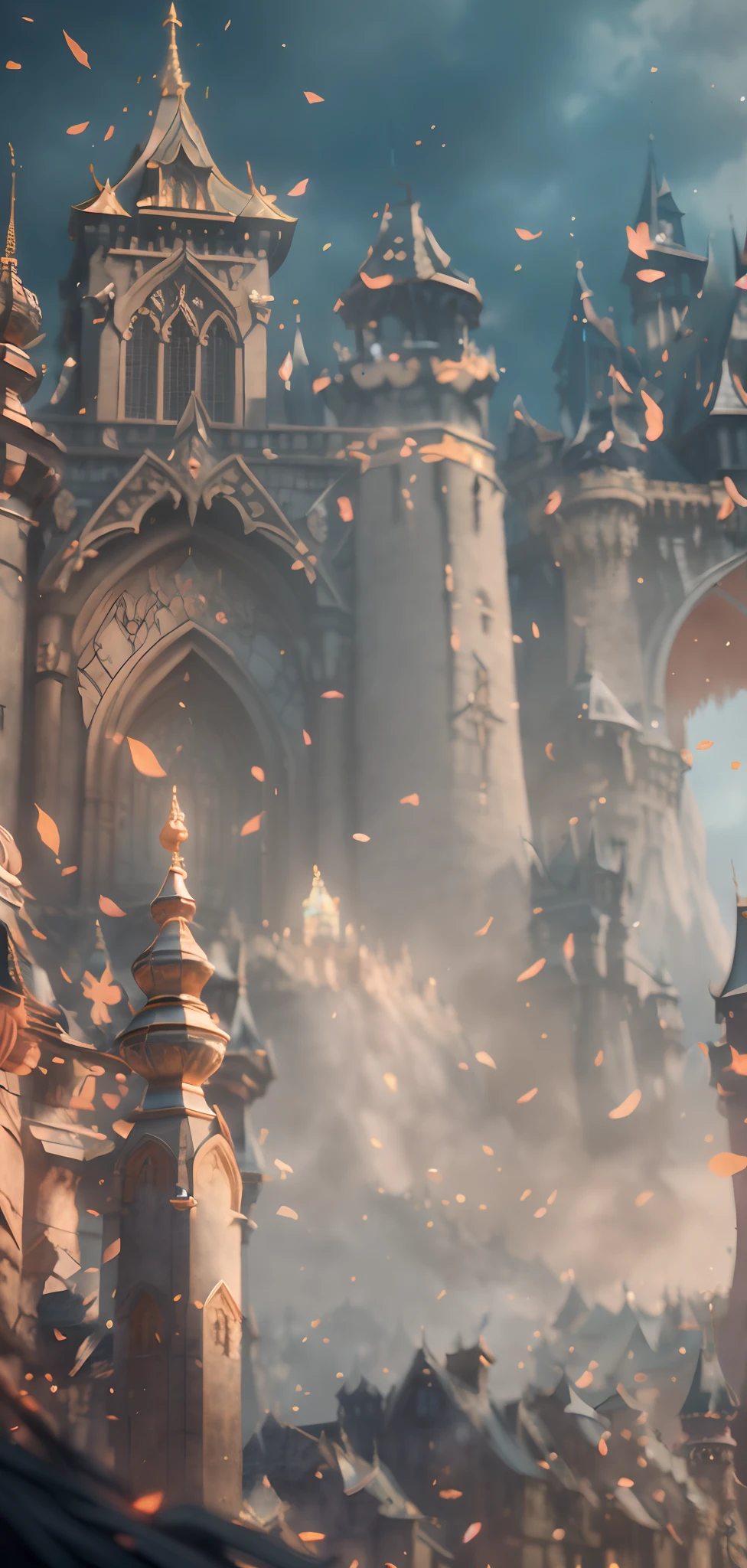 There are many people standing in front of the castle with a bell tower, fantasy style 8 k octane render, Unreal Engine fantasy art, (rendering by octane) Fantasy style, Fantasy art Behance, wlop and andrei riabovitchev, detailed cinematic rendering, wlop and ross thran, 4 K detail fantasy, Artstation contest winner, Unreal Engine renders concept art