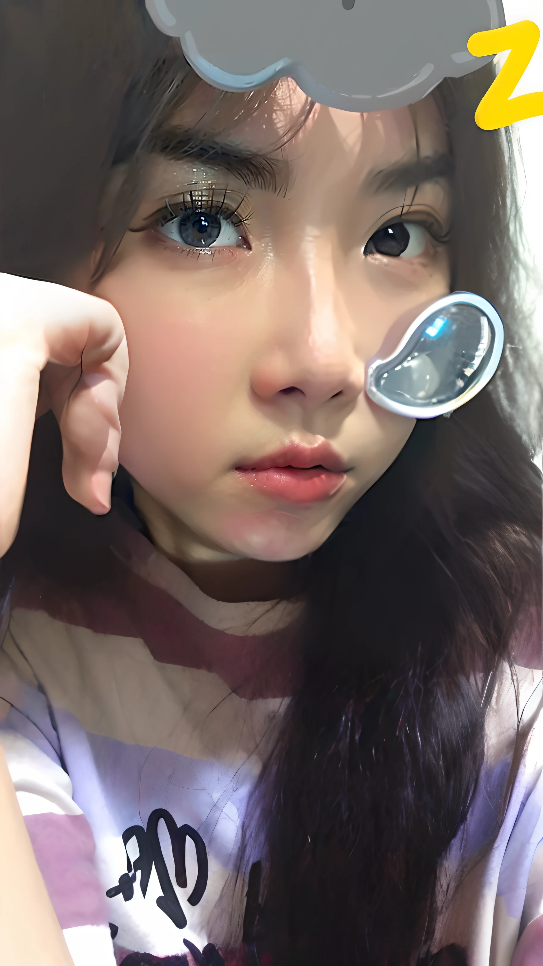 There is a young girl with a cloud on her head, with small nose, with cute - fine - face, girl cute-fine face, wan adorable korean face, with accurate face, Ruan cute vtuber, with kind face, 1 8 I, ulzzangs, young cute wan asian face, Cute nose, Round cute face, Narrow Nose