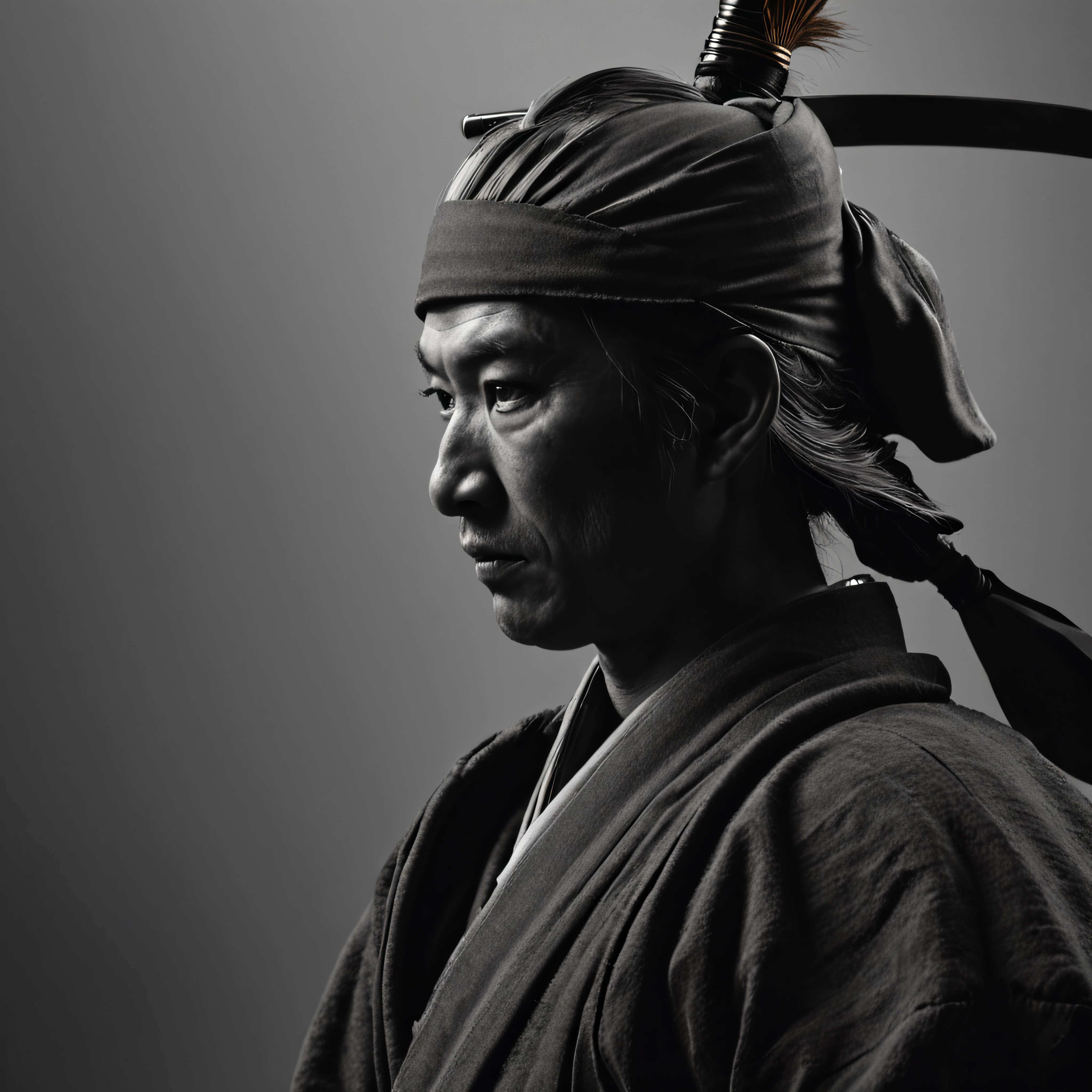 illustration, japanese vibe, samurai, dark, silhouette, cold