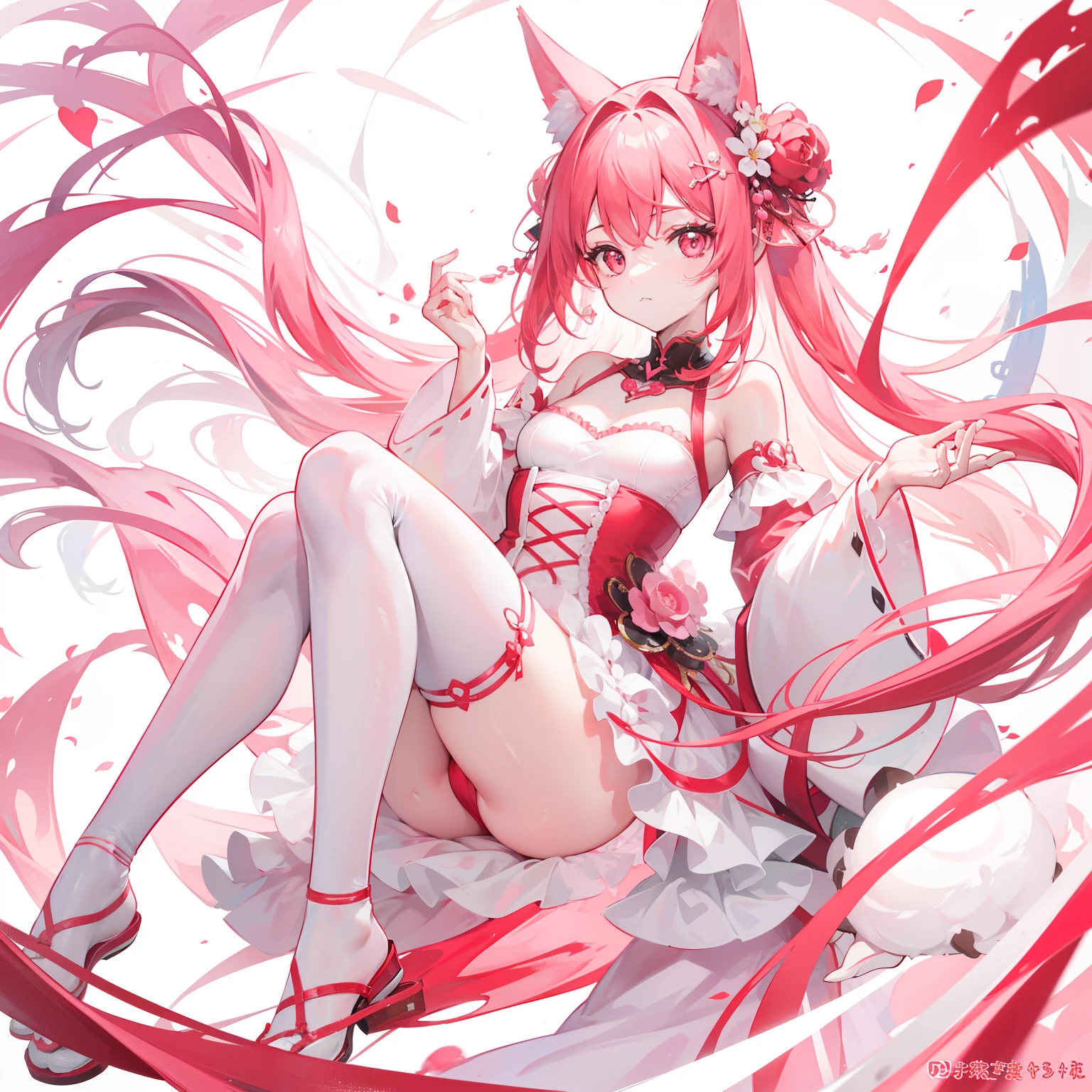 A titled Douluo with multiple red soul rings,It's a beautiful sister,Pink and white color scheme,It is called the soft bone rabbit