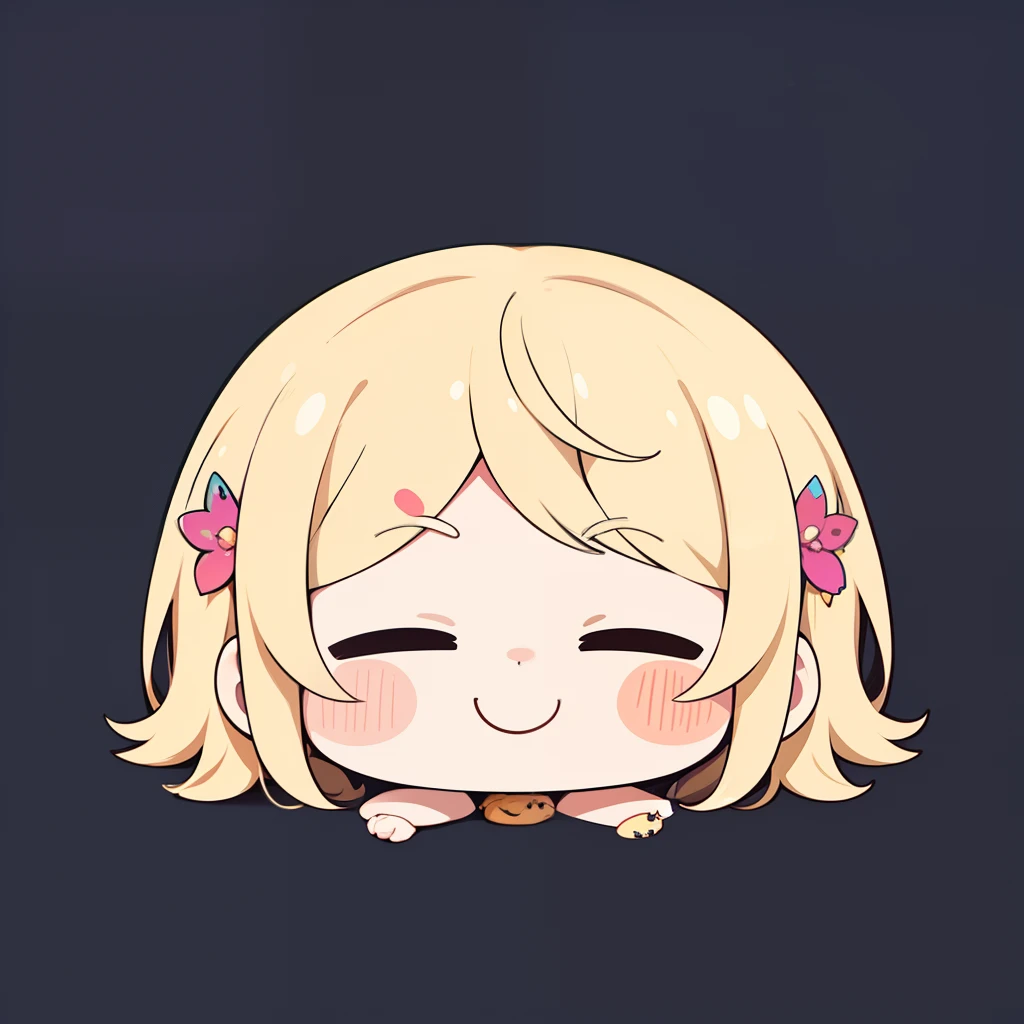 超A high resolution, NFFSW, Best-aesthetic, Best quality, masutepiece, Flat avatar, Perfect litthing、(extremely colorful、vivd colour: 1.4)、Eggboy party naughty balls、Kizi, Has blonde hair,　is shy, A smile, Cat's claw pattern hair ornament, tchibi, simple background, 耳Nipple Ring, jewely, side locks, Large oval eyes,Flat avatar, simple background, blond hairbl,