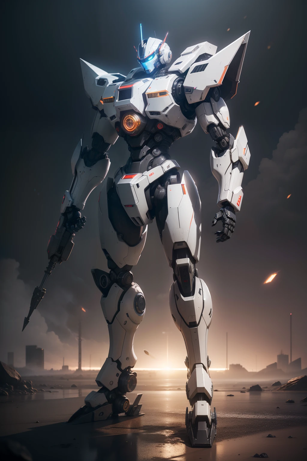 photorealistic hyper detailed full body epic robot mecha with a dark background facing front