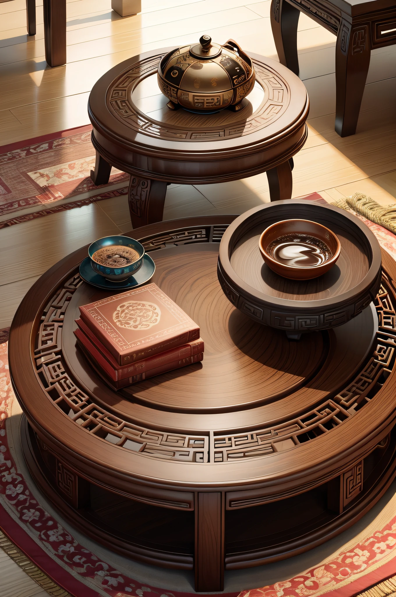 Coffee table in beautiful Chinese living room in the style of thousands of miles of rivers and mountains --auto