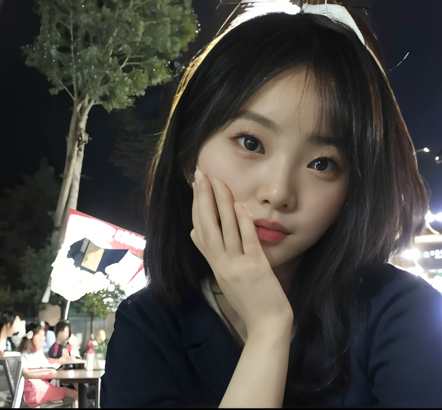 There was a woman sitting at the table，Carrying a plate of food, wan adorable korean face, Korean girl, young cute wan asian face, ulzzangs, jaeyeon nam, young lovely Korean faces, 19-year-old girl, Choi Hyun-hwa, xintong chen, Shin Jinying, She has a cute face, chiho