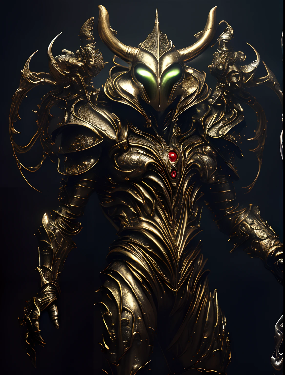 Terrifying alien space monster with gold and silver skin,holding a cane with red,verde,Diamantes naranjas y azules,futuristic,((masculino,cuerpo completo)),Arte de Boris Vallejo,h.r. Giger y Julie Bell,((Arte ultrahiperrealista,elegante,Bellas Artes)),((hiperdetallado,obra maestra,32K,Ultra HD.)).