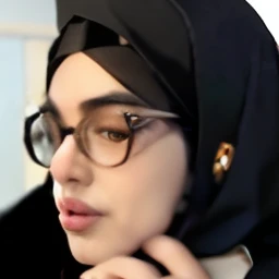 there is a woman wearing glasses and a black scarf, faridah malik, headshot profile picture, profile photo, malaysian, zaha hadi, inspired by Naza, inspired by JoWOnder, portait photo profile picture, snapchat photo, leaked, hijab, serena malyon, hana alisa omer, leaked image, with round face, with glasses, halfbody headshot, leaked photo