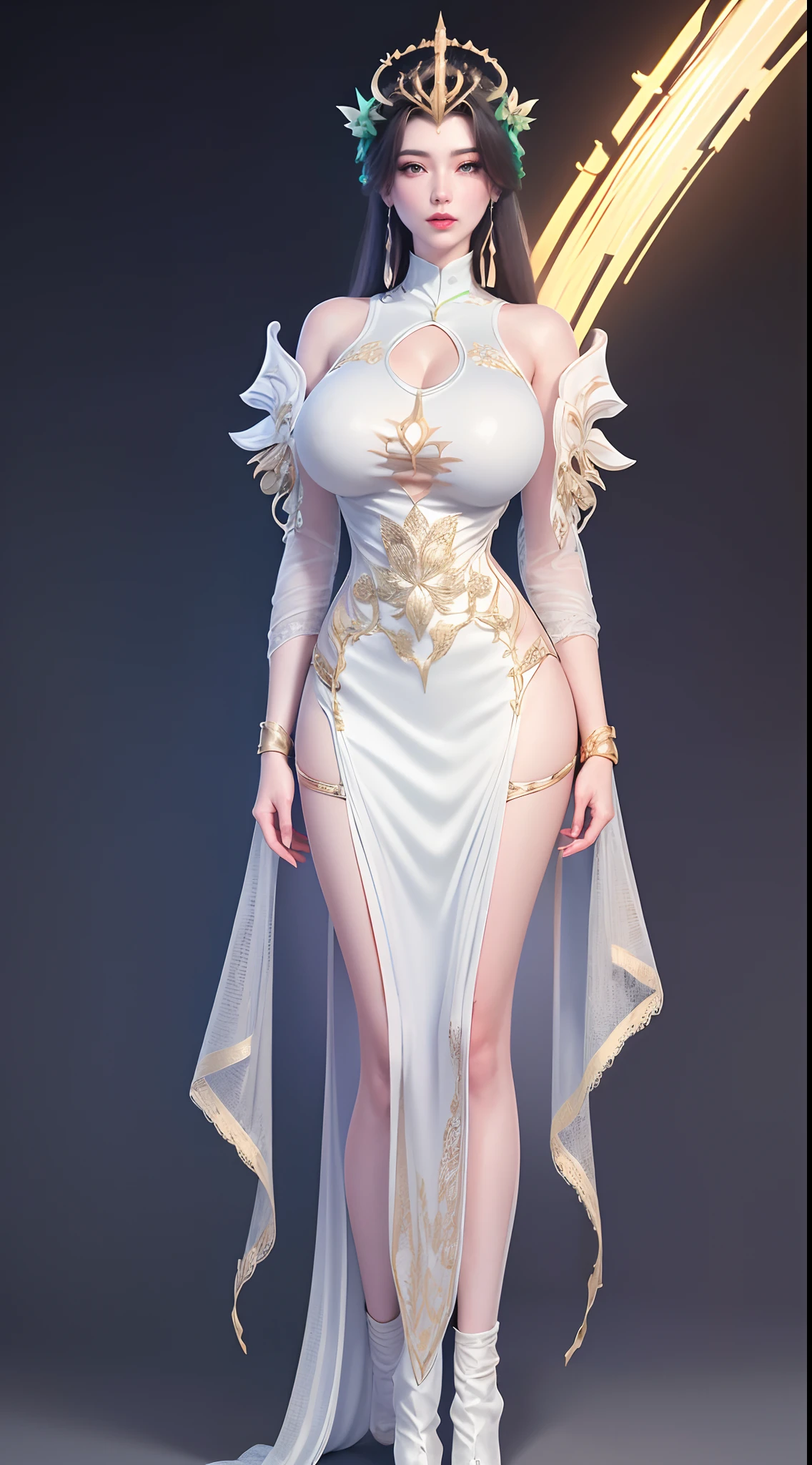 Masters of Animation, A perfect masterpiece, On a snow-white background、Cool Outfits, Sexy and modern clothing、Sexy mature modern woman standing, Flowing silver hair, Twin tails，Full Body Stand Posture, Thin legs, Large Breasts, Detailed facial details, Natural and beautiful standing posture, Crisp and realistic body detail,(Browsing Caution:0.5)