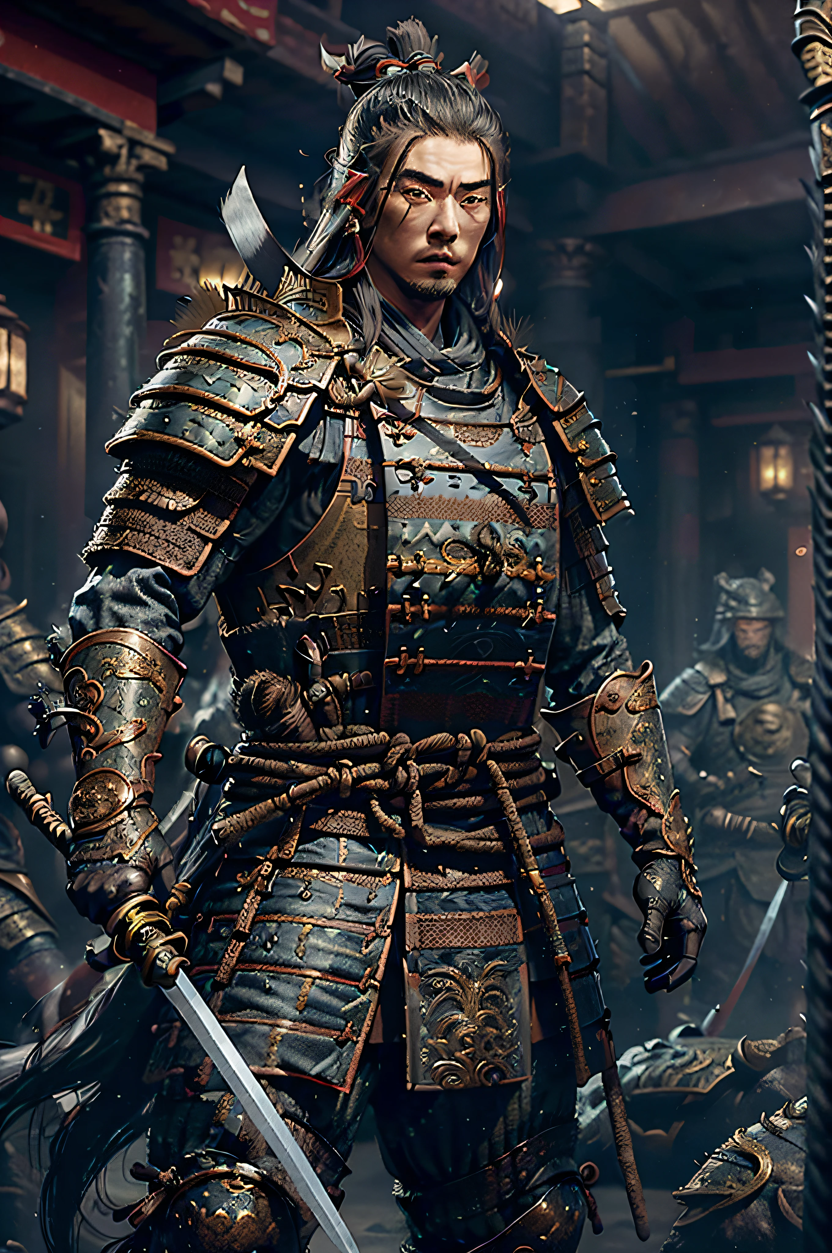 ((masterpiece))), (((best quality))), ((ultra-detailed)), (hyper-realistic), (highly detailed CG illustration), cinematic light, photorealistic, man ((Ninja)) Extremely agile warrior, fitness, intricate eaba detailed, black ninja outfit, two swords