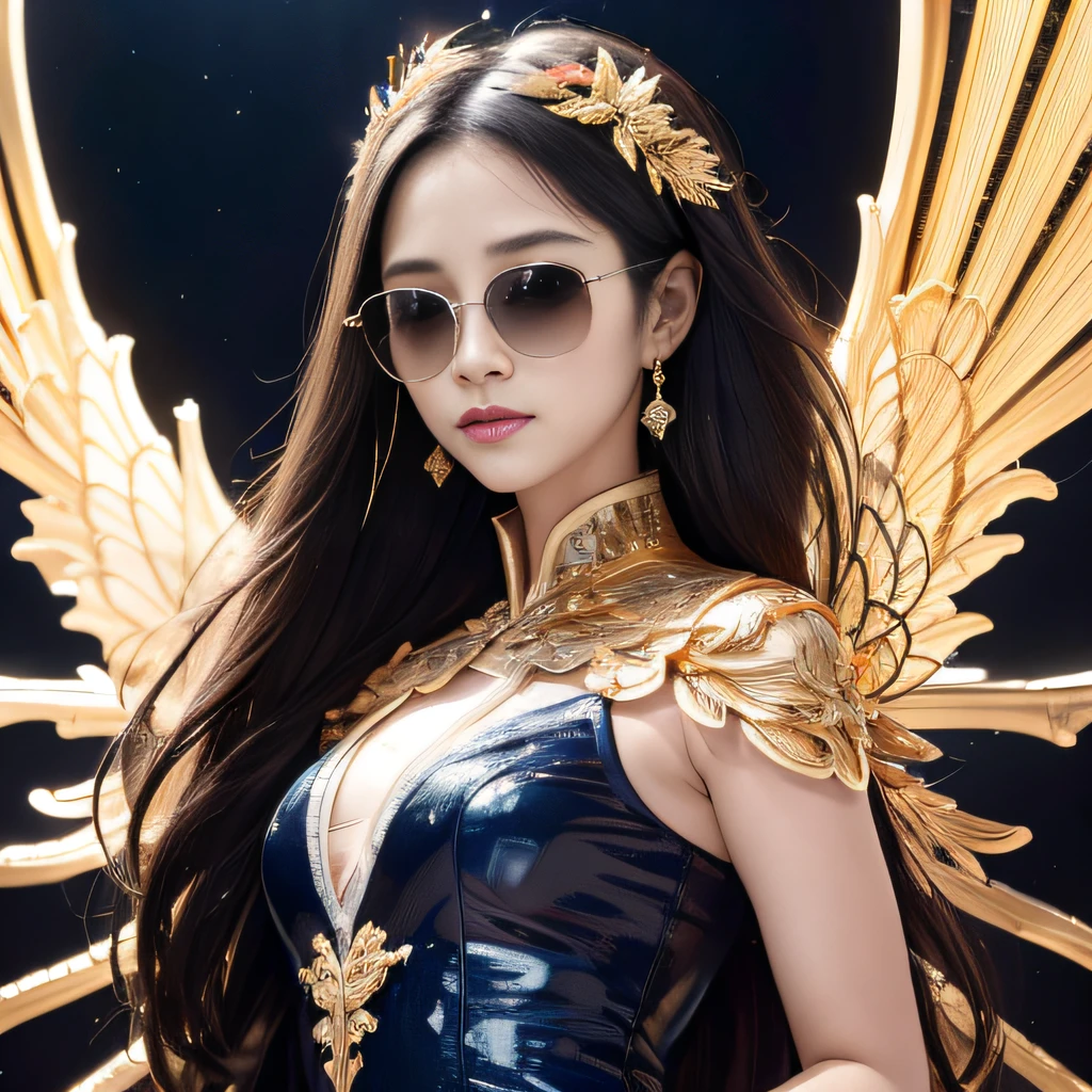 Dark moonlit night,Transparent wings,Magic wand,Wear thick gold-framed reflective sunglasses,32K(tmasterpiece,k hd,hyper HD,32K)Light orange flowing hair,Silver Skull jewelry district in an abandoned pond,Indigo Skull King ,Skeleton protector (The skeleton is realistic:1.4),Skull pattern robe,Silver skull flower ornaments,Petals flutter,Colored ball heads,Hold your head high,Be proud,The nostrils look at people, A high resolution, the detail, RAW photogr, Sharp Re, Nikon D850 Film Stock Photo by Jefferies Lee 4 Kodak Portra 400 Camera F1.6 shots, Rich colors, ultra-realistic vivid textures, Dramatic lighting, Unreal Engine Art Station Trend, cinestir 800,Hold your head high,Be proud,The nostrils look at people,Tsundere,Petals flutter,Petals flutter,Sprinkle with gold dust,Fluttering,Impeccable,( reasonable design, Clear lines, High sharpness,Best quality, Very detailed skeleton, The skeleton of a masterpiece, offcial art, movie light effect, 4K skeleton(((Wear thick gold-framed reflective sunglasses)))Transparent wings,Magic wand,