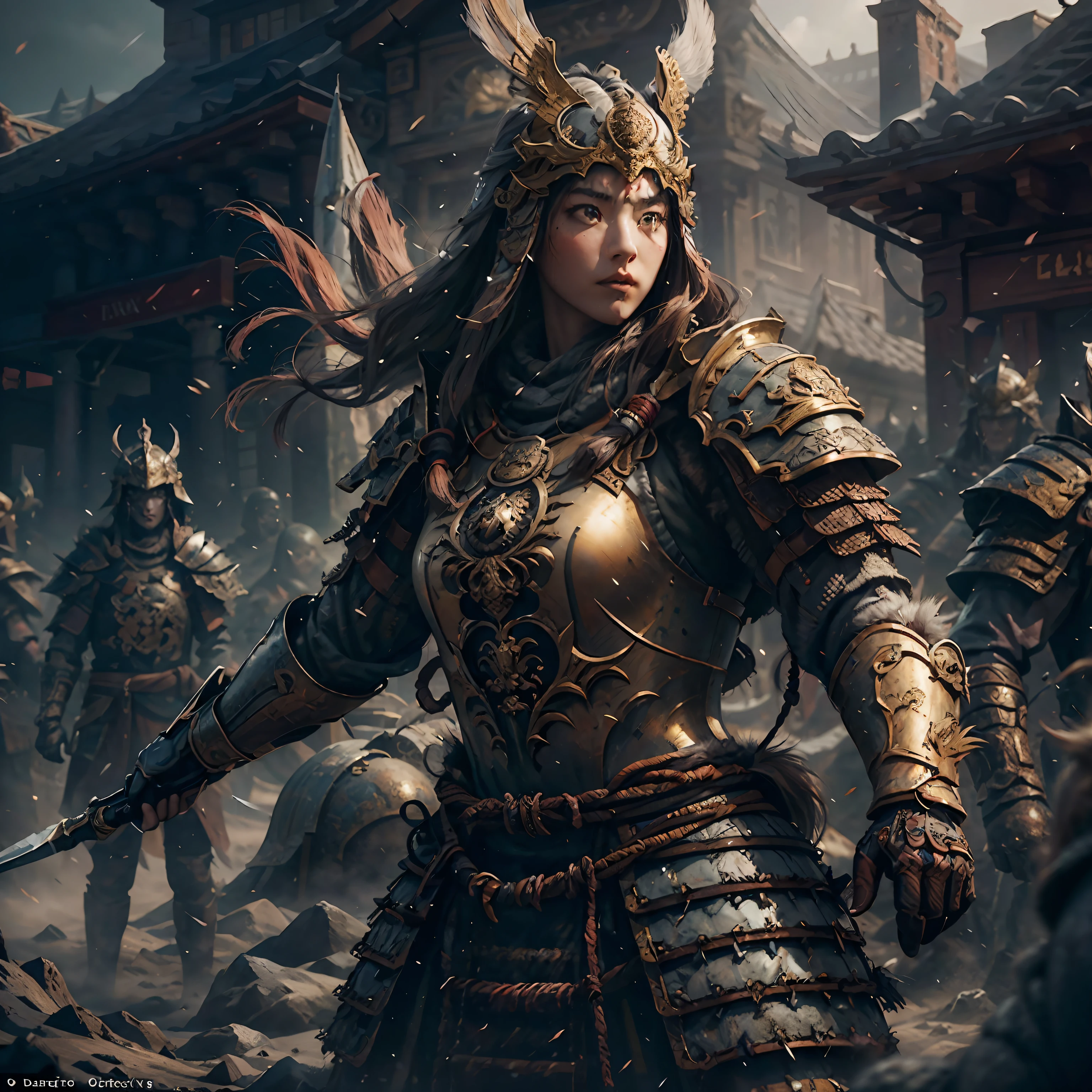 A young, very beautiful girl, with long burgundy hair, waifu style  in combat armor, with a fantastic melee weapon in her hands, elegant, highly detailed, creepy, deadly face, full-length, sharp focus, ultra-realistic, concept art, highly detailed, photorealistic, octane render, 8k, full frame, landscape, unreal engine. art by Artgerm and Greg Rutkowski and Alphonse --auto