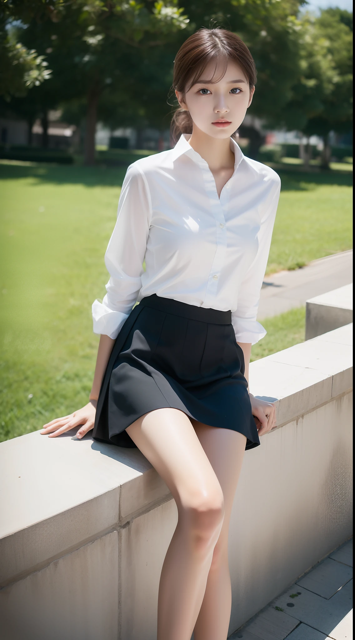 (8k, top quality, masterpiece: 1.2), (realistic, photorealistic: 1.37), super detailed, girl single, cute, solo, beautiful detailed sky, detailed café, night, sitting, dating, (blush), (smile: 1.15), (closed mouth) small, fine beautiful eyes, (collared shirt: 1.1), night, wet, rain, lace skirt, (short hair: 1.2), Floating NovaFrogStyle, white underwear,