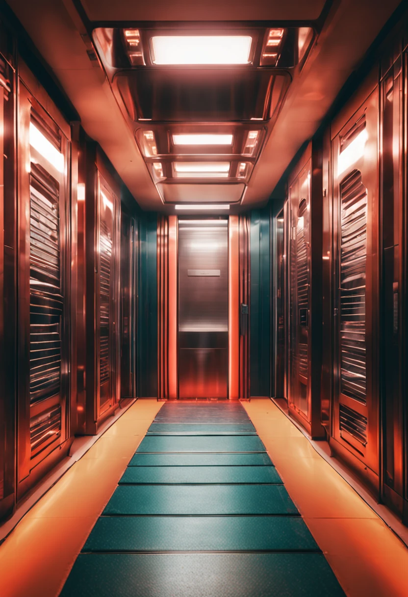 The interior of the elevator is brightly lit