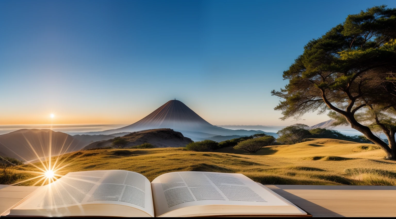 Uma imagem que mostra a jornada de Leo ao longo do tempo, with milestones that represent your accomplishments, como uma montanha conquistada, an open book symbolizing learning and a radiant sun as a symbol of greatness.