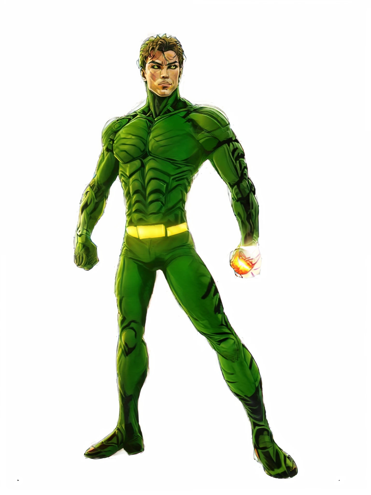 um close up de um desenho animado de um homem em um terno verde, personagem de quadrinhos, Colorido digitalmente, pose masculina heroica, Como um atlante, O Lanterna Verde, musculoso! verde, lanterna verde, Aquaman, cel limpo sombreado, comic character design, Design de personagens de quadrinhos dos anos 90, pele de cor verde, superhero from the boys tv show, Corpo verde, paisagem de cidade grande