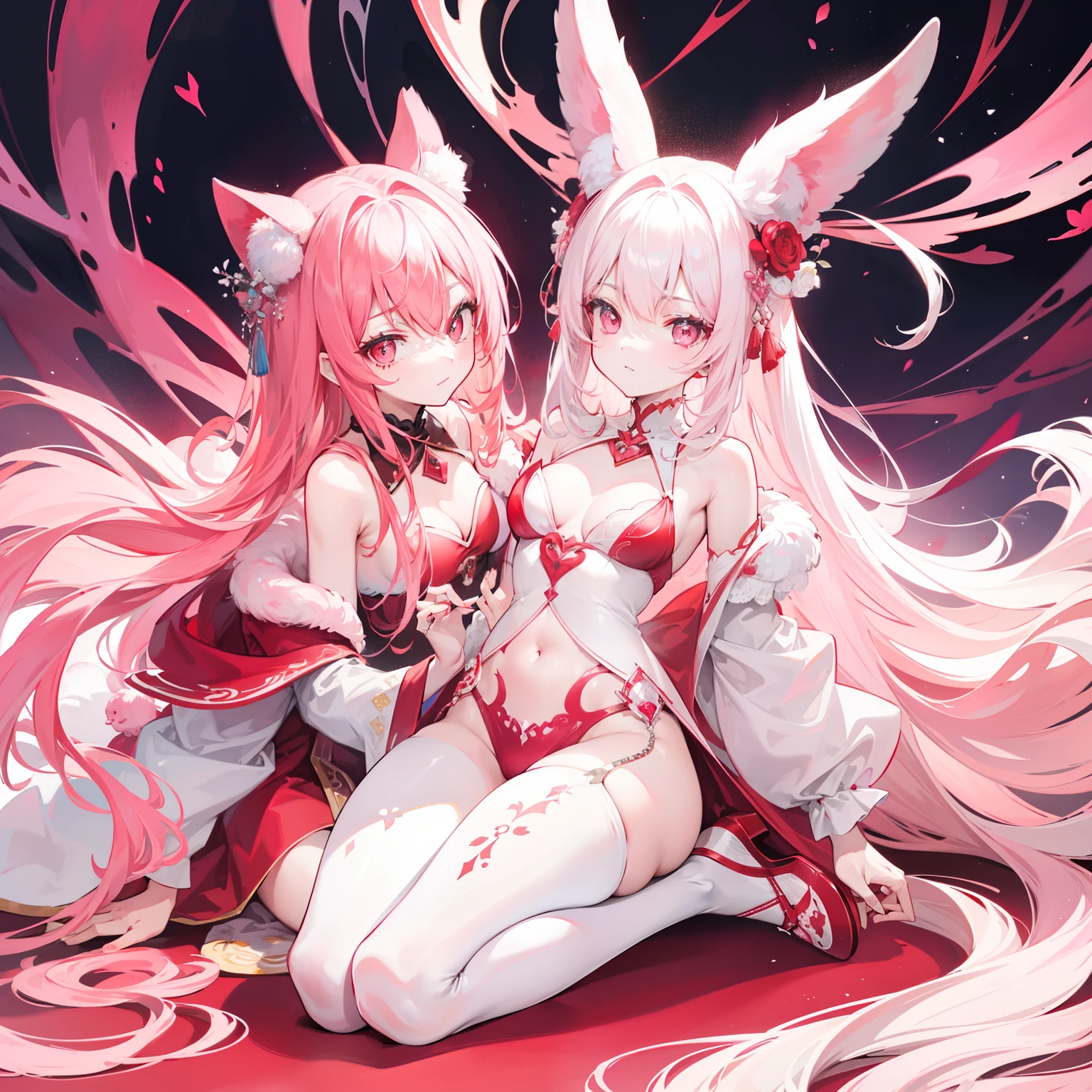 The Title Douluo Continent with multiple red soul rings，It's a beautiful sister，Pink and white color scheme，It is called the cartilage rabbit