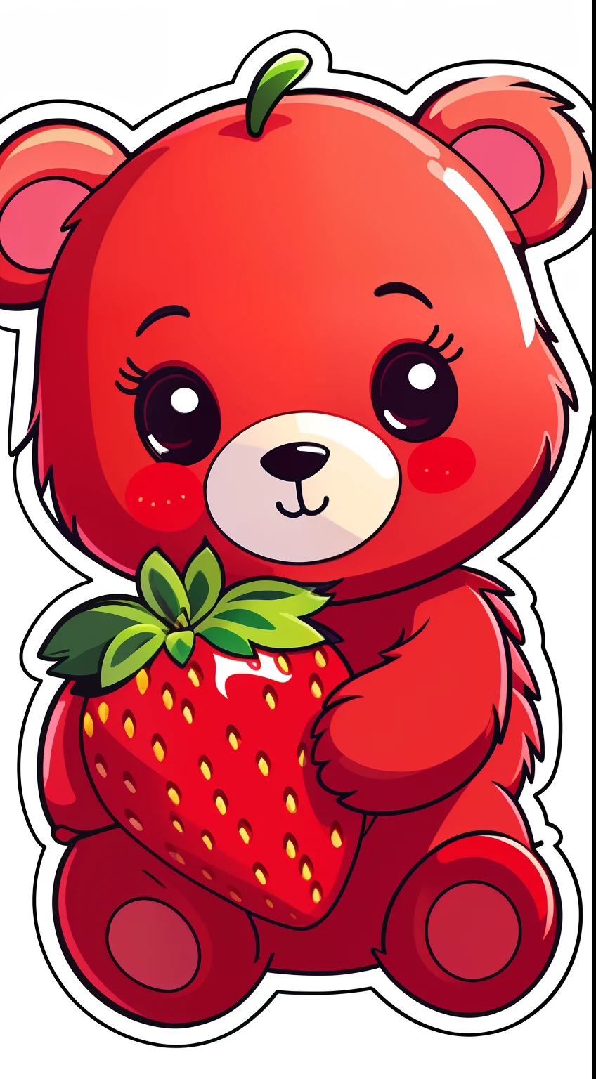 Cartoon Strawberry Bear，Eyes and a big smile, stickers illustrations, telegraph stickers design, kawaii cutest sticker ever, gummy bear, Strawberry, telegraph stickers, stickers illustrations, strawberry ninja, fight with strawberries, Cute detailed digital art, cutecore, cute artwork, full color digital illustration, no gradien, sticker design, mascot illustrations