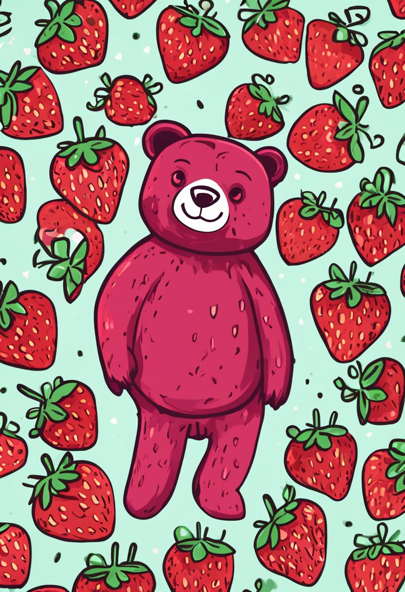 Cartoon Strawberry Bear,super-fine,ultra cute,stickers illustrations