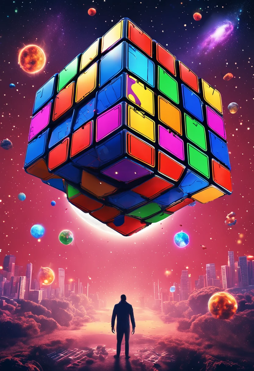 Rubik's square view，Starry sky particles，Space capsule。