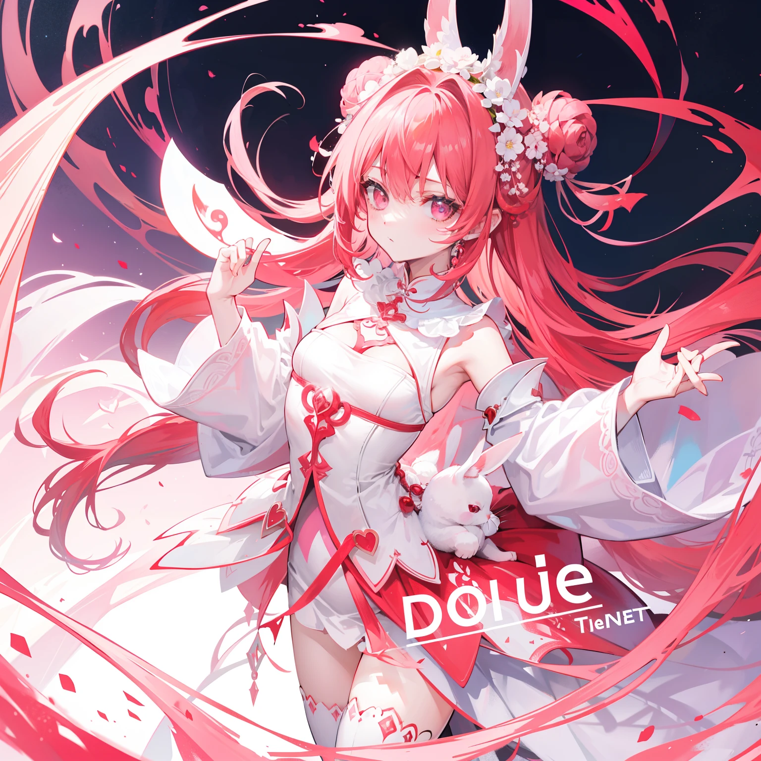 The Title Douluo Continent with multiple red soul rings,It's a beautiful sister,Pink and white color scheme,It is called the cartilage rabbit