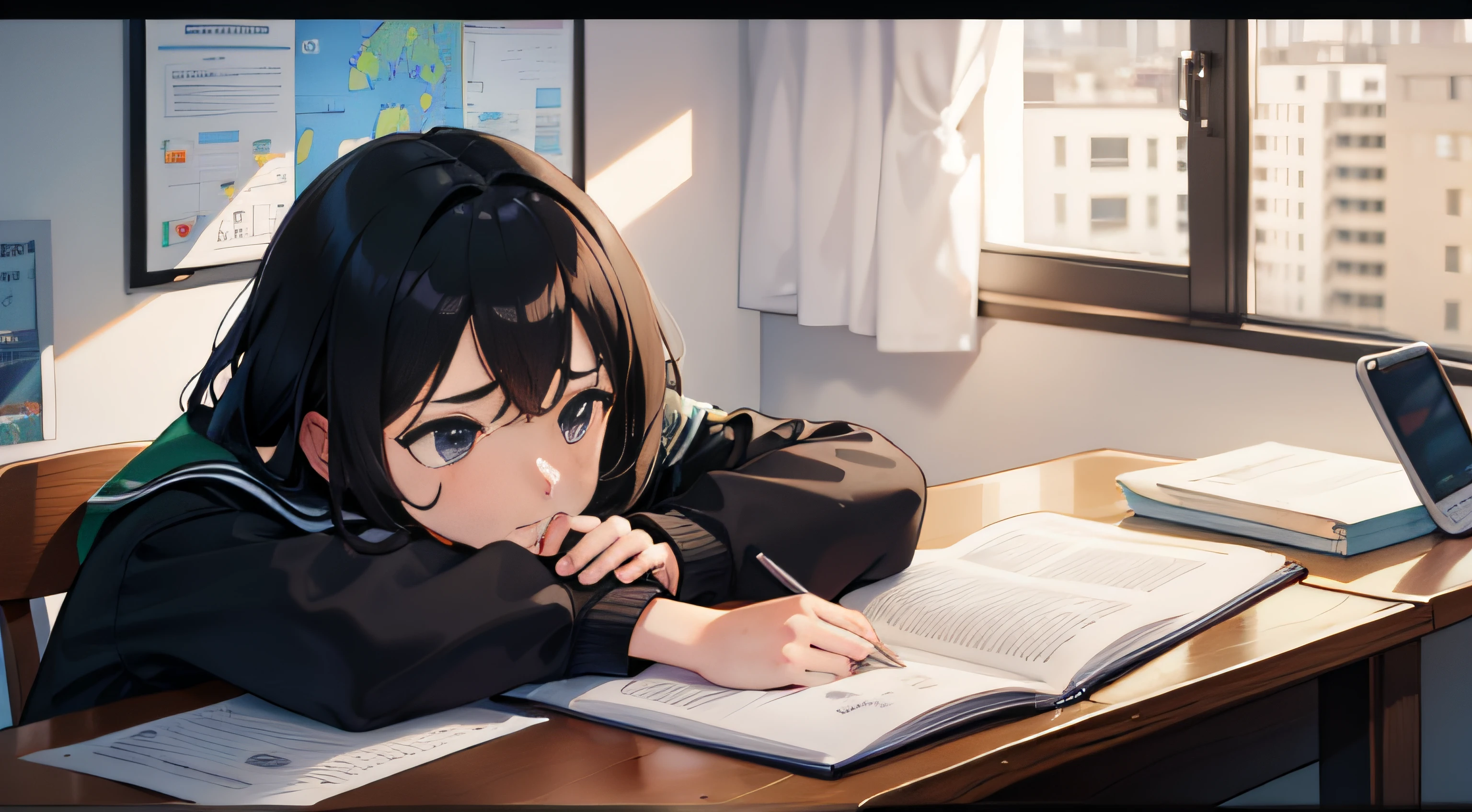 Take geography lessons，Online courses，Bored expression，Do the question