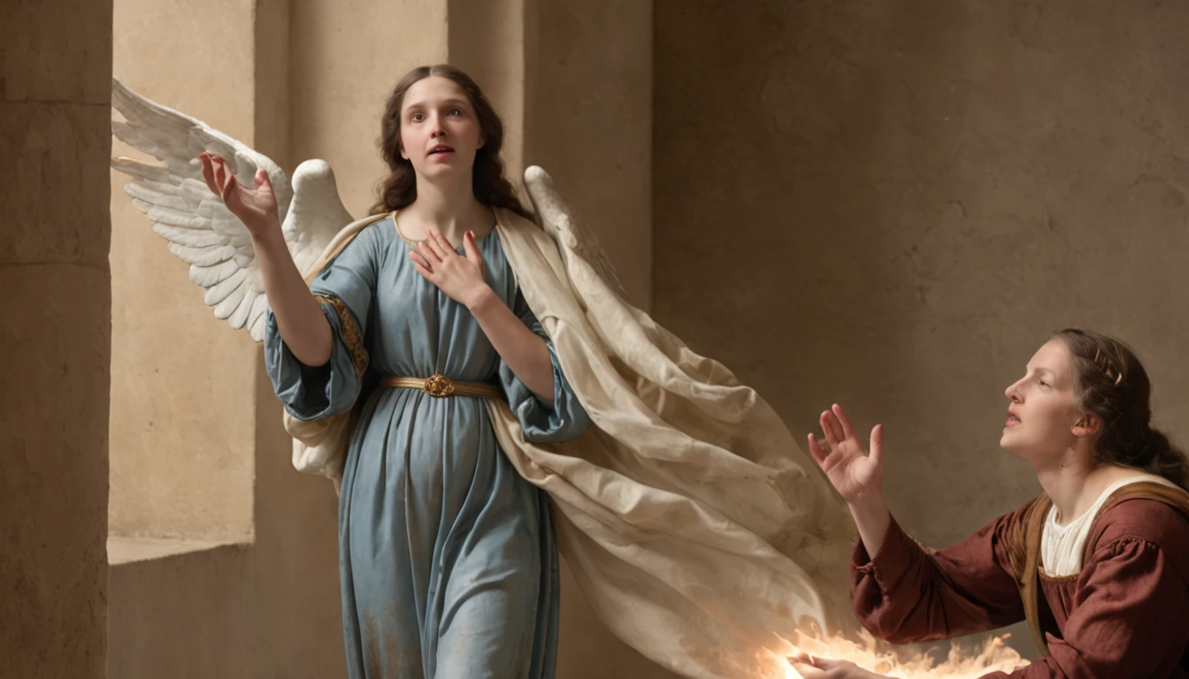 color photo of "The Annunciation" in the style of Bartolomé Esteban Murillo —c 10 —ar 2:3
A captivating painting inspired by Bartolomé Esteban Murillo's "The Annunciation" (1660), depicting the profound moment of the Annunciation. The scene is filled with a sense of divine presence and emotional connection between Mary and the Angel Gabriel.
The colors are soft and delicate, with a gentle palette of pastel hues that create a serene and ethereal atmosphere. The brushstrokes are precise and refined, capturing the intricate details of Mary's expression and the angelic grace of Gabriel.
Mary is depicted with a mixture of surprise, humility, and reverence as she receives the angel's message. Her eyes reflect a deep inner contemplation, while her hands clasp together in prayerful anticipation. Gabriel, with wings unfurled, exudes a sense of celestial radiance and joy as he delivers the news.
The composition is balanced, with Mary and Gabriel at the center, surrounded by symbolic elements such as lilies and a ray of heavenly light. The focus is on their emotional connection and the spiritual significance of this divine encounter.
Photographed with great attention to capturing the delicate nuances of Murillo's style, emphasizing the softness of the colors and the intricate brushwork. The lens choice enhances the depth and richness of the painting, ensuring that every detail is faithfully reproduced.
Directors: Pedro Almodóvar, Guillermo del Toro
Cinematographers: Rodrigo Prieto, Emmanuel Lubezki
Photographers: Annie Leibovitz, Mario Testino
Fashion Designers: Valentino, Elie Saab
